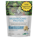 PlantFusion envase frontal mostrando polvo de vainilla y beneficios claros