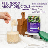 PlantFusion batido de chocolate en vaso cremoso, aporte proteico sabroso