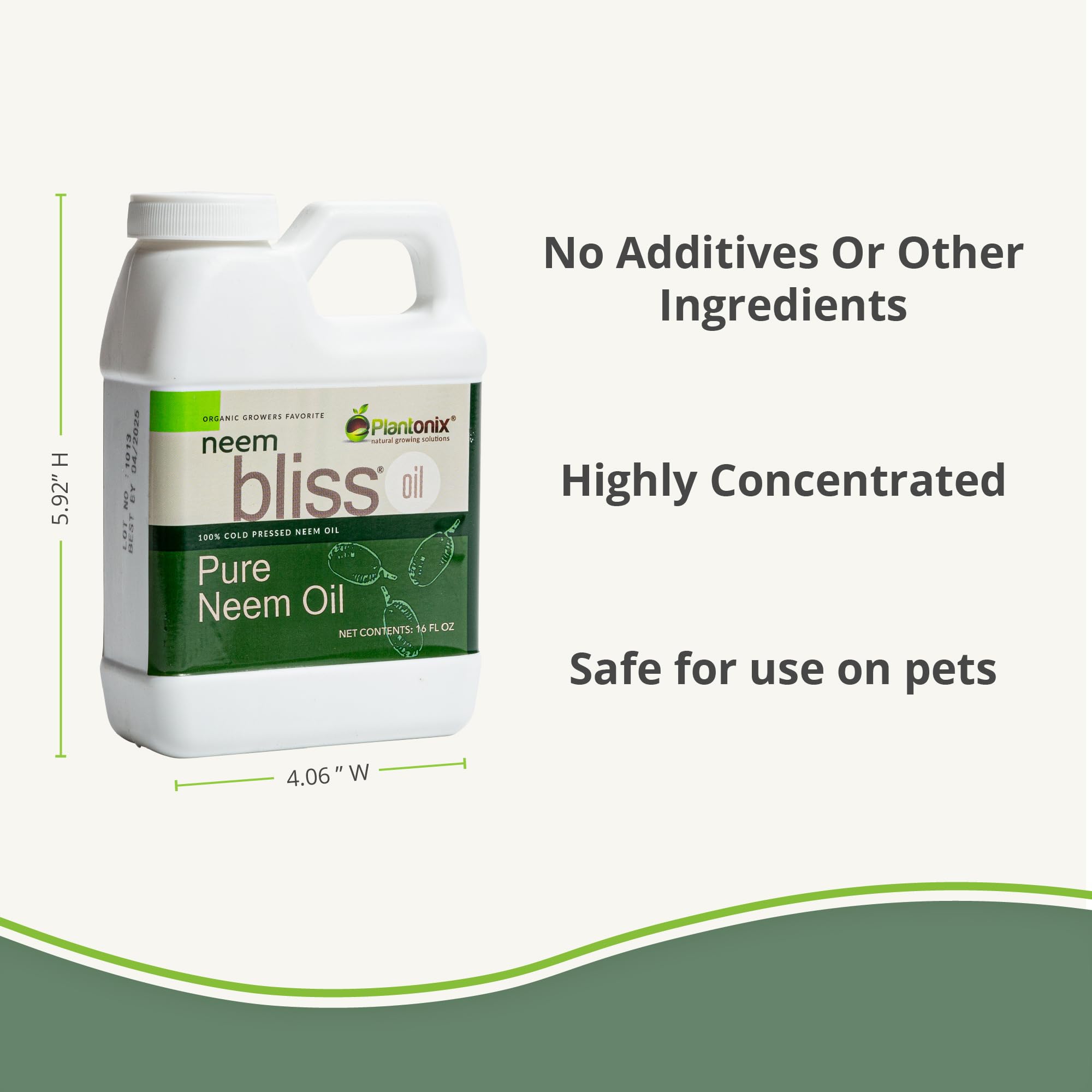 Botella Plantonix Neem Bliss junto a una regla para comparar tamaño