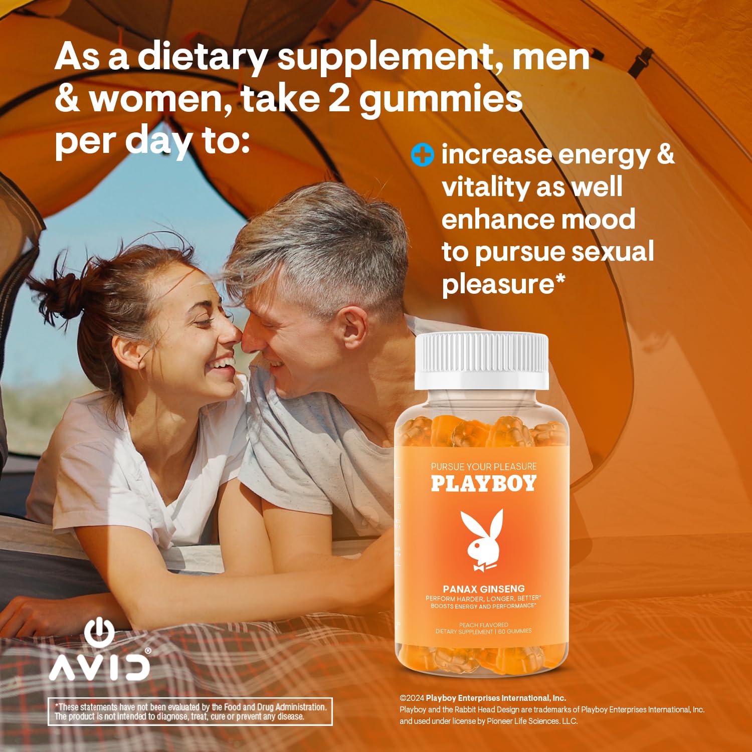 Avid Playboy etiqueta con lista de ingredientes y extracto Panax ginseng visible