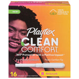 Playtex empaque frontal mostrando tampones con algodón orgánico y aplicador híbrido