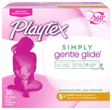 Playtex paquete frontal mostrando 36 tampones y beneficio de protección