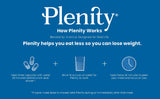 Plenity junto a una mesa con comida sana, apoyo a hábitos equilibrados