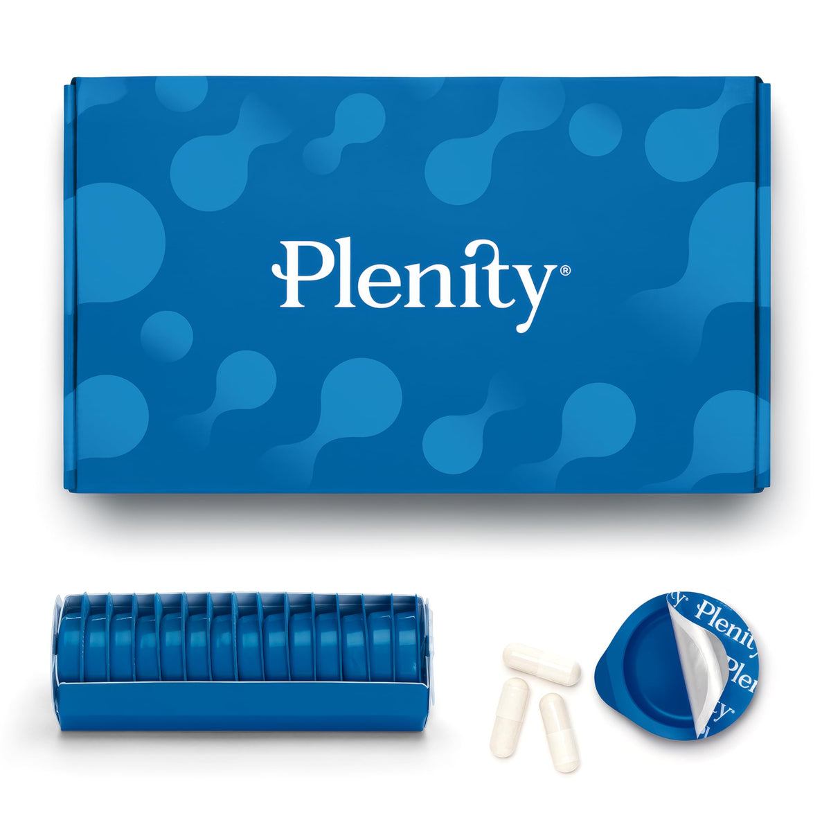Plenity frente de la caja mostrando el envase y el sello FDA para confianza