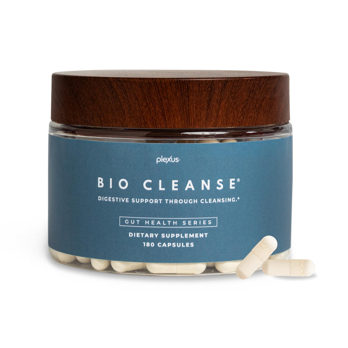 Plexus Bio Cleanse frontal del envase mostrando etiqueta clara y beneficios