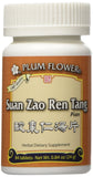 Plum Flowers envase frontal de Suan Zao Ren Tang Tablets, presentación clara y natural