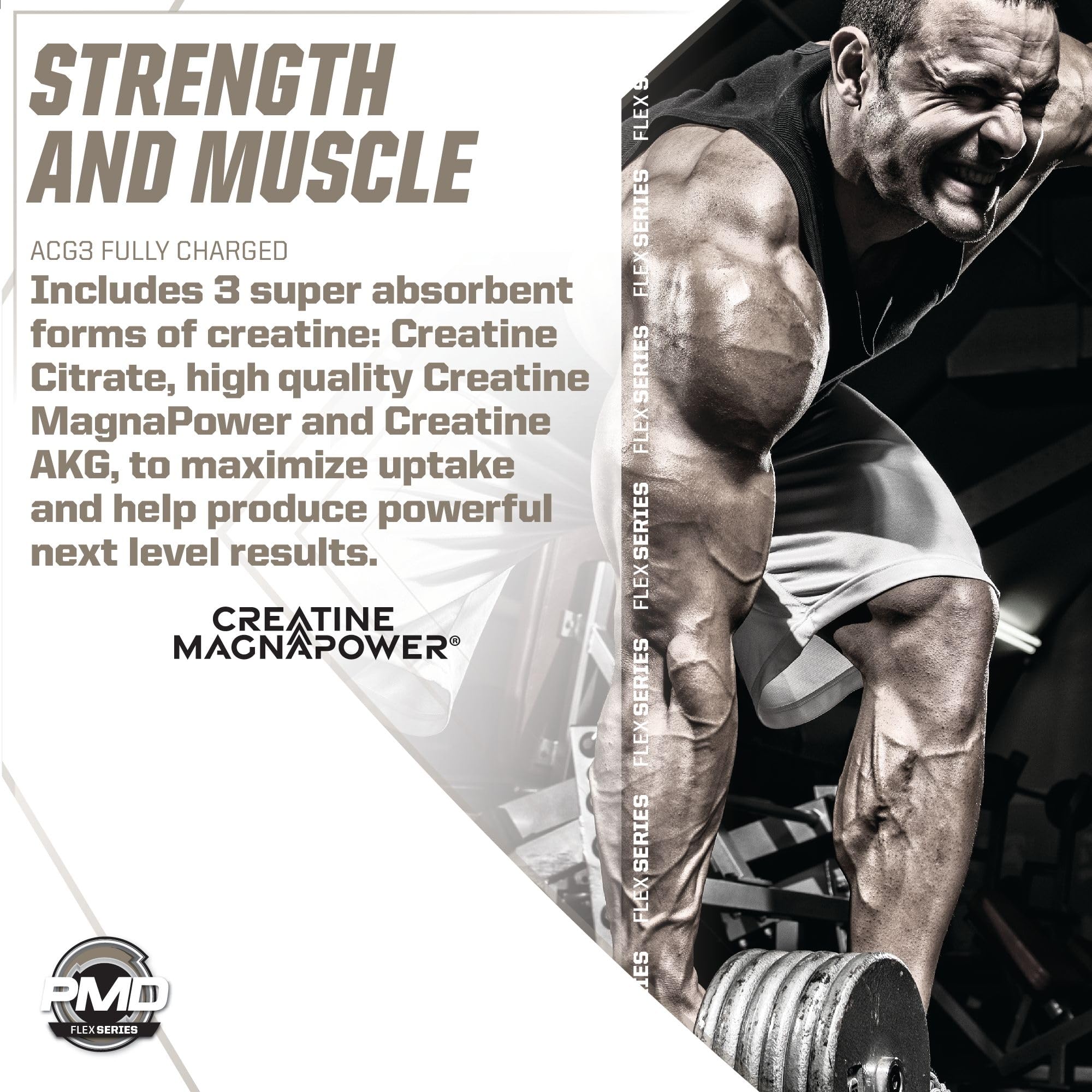 PMD ACG3 lista de ingredientes en zoom mostrando creatinas y estimulantes