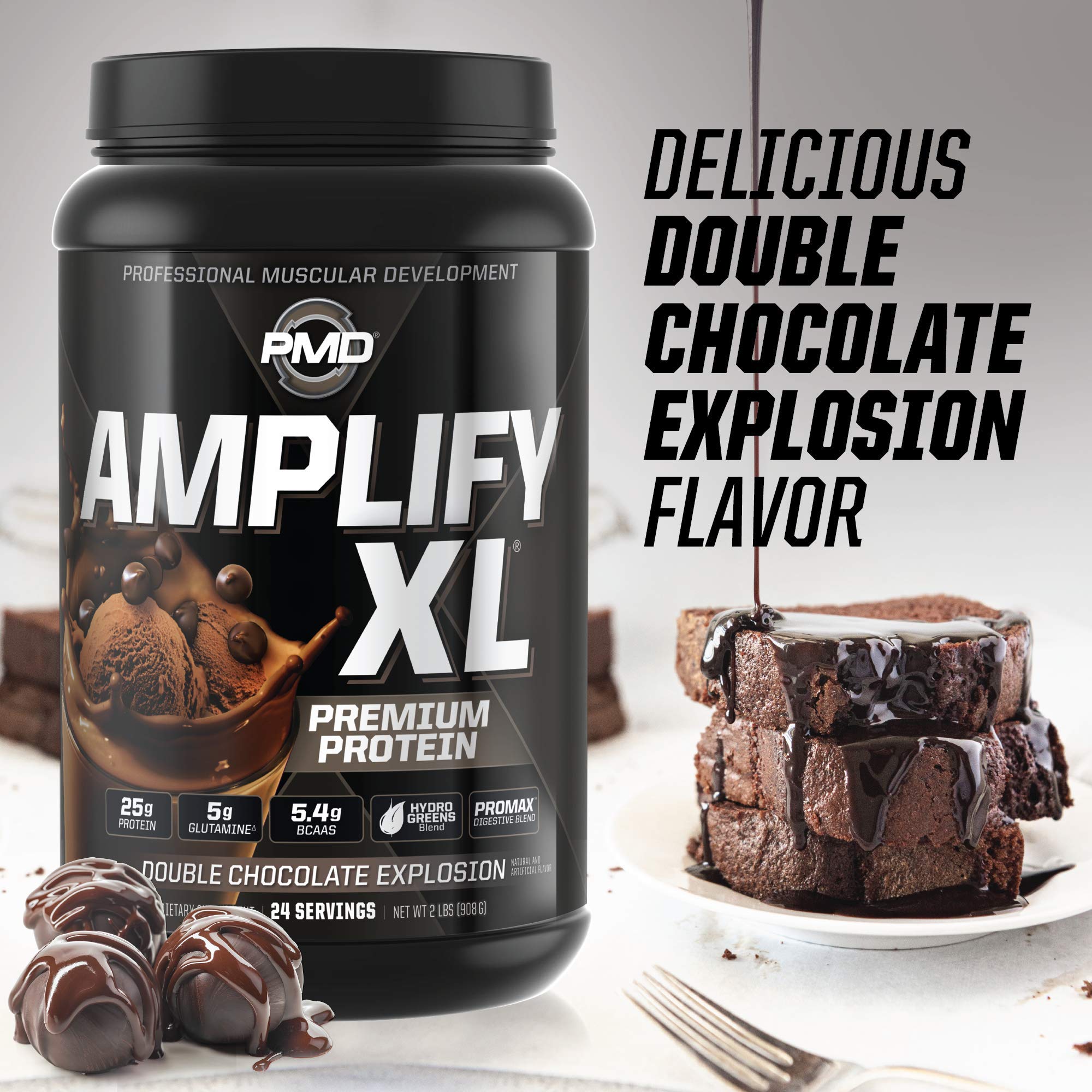 PMD etiqueta de Amplify XL con lista de proteínas y aminoácidos claros