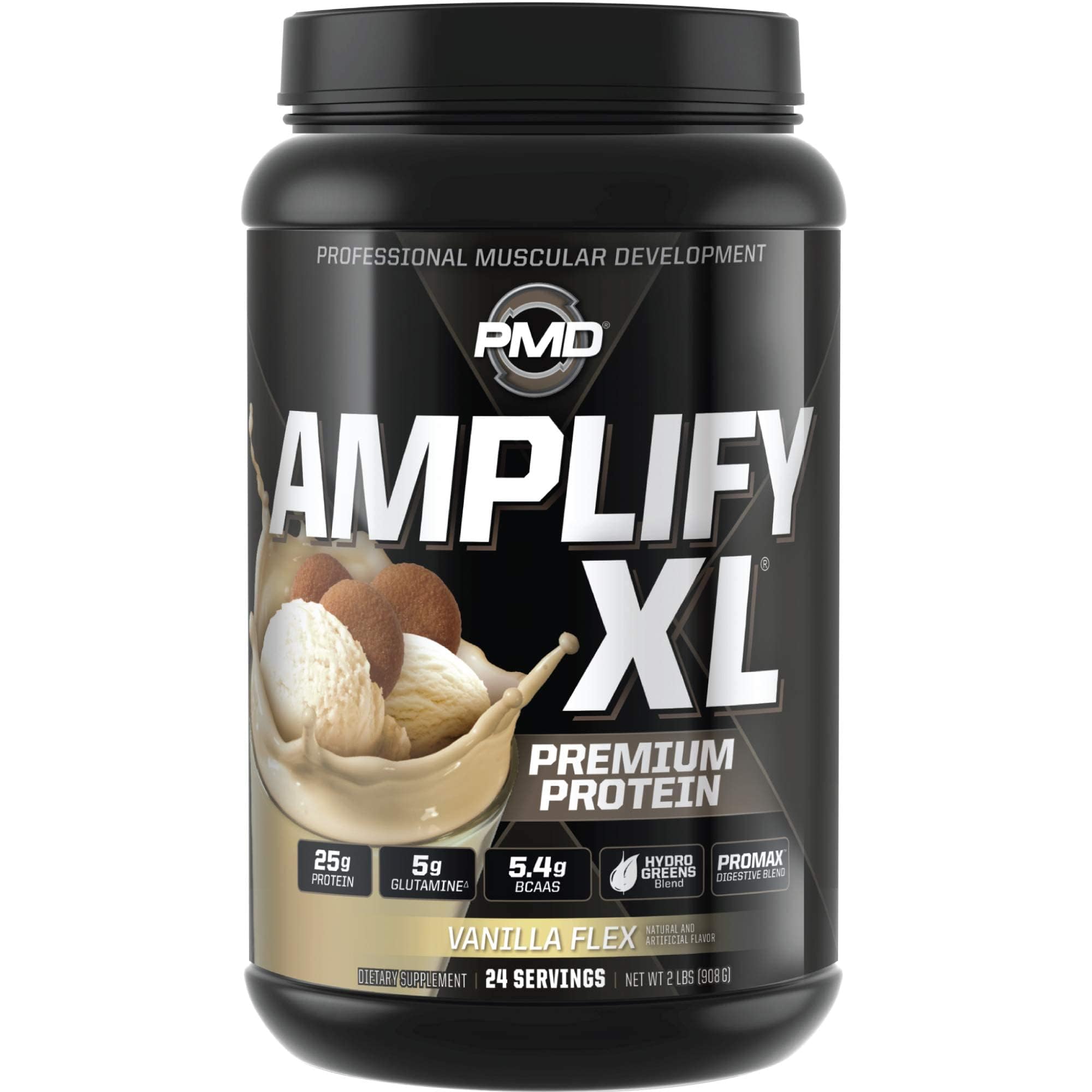 PMD envase frontal Amplify XL mostrando diseño y sabor vainilla