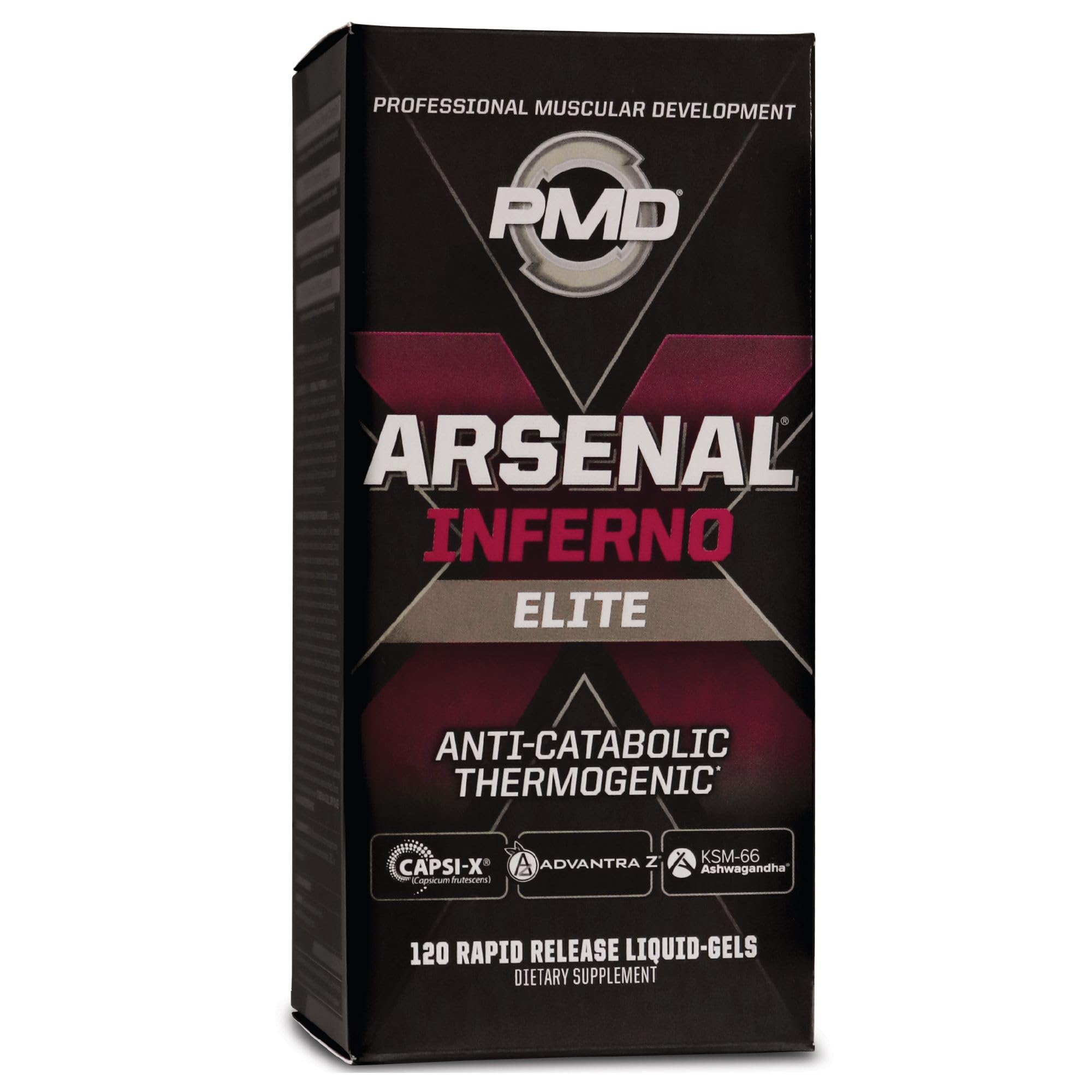 PMD Arsenal X Inferno vista frontal del frasco muestra diseño y cantidad
