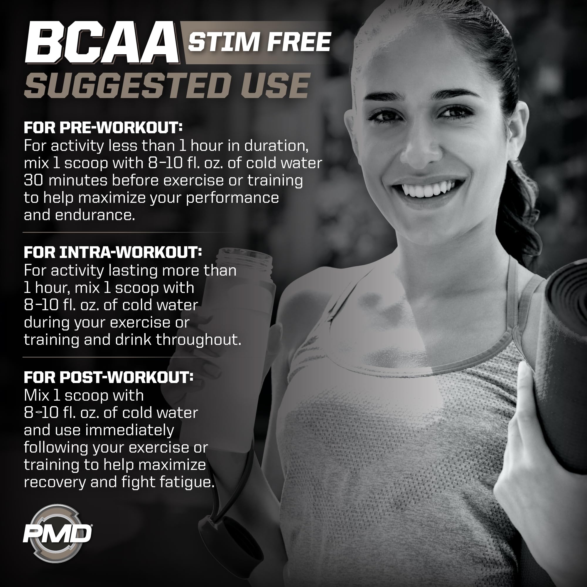 PMD atleta usando BCAA durante entrenamiento para sostener rendimiento