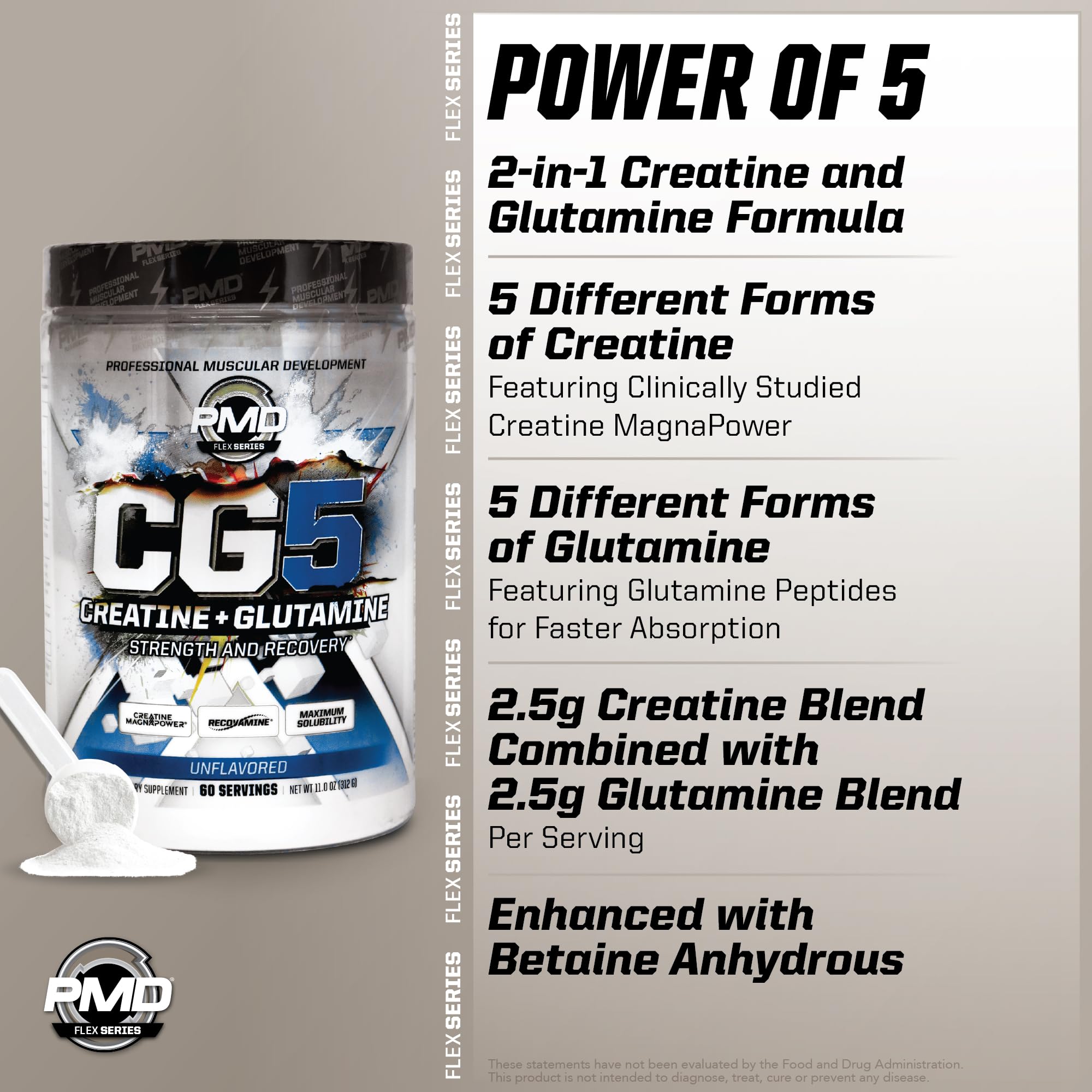 PMD etiqueta del CG5 con lista de creatinas y glutaminas