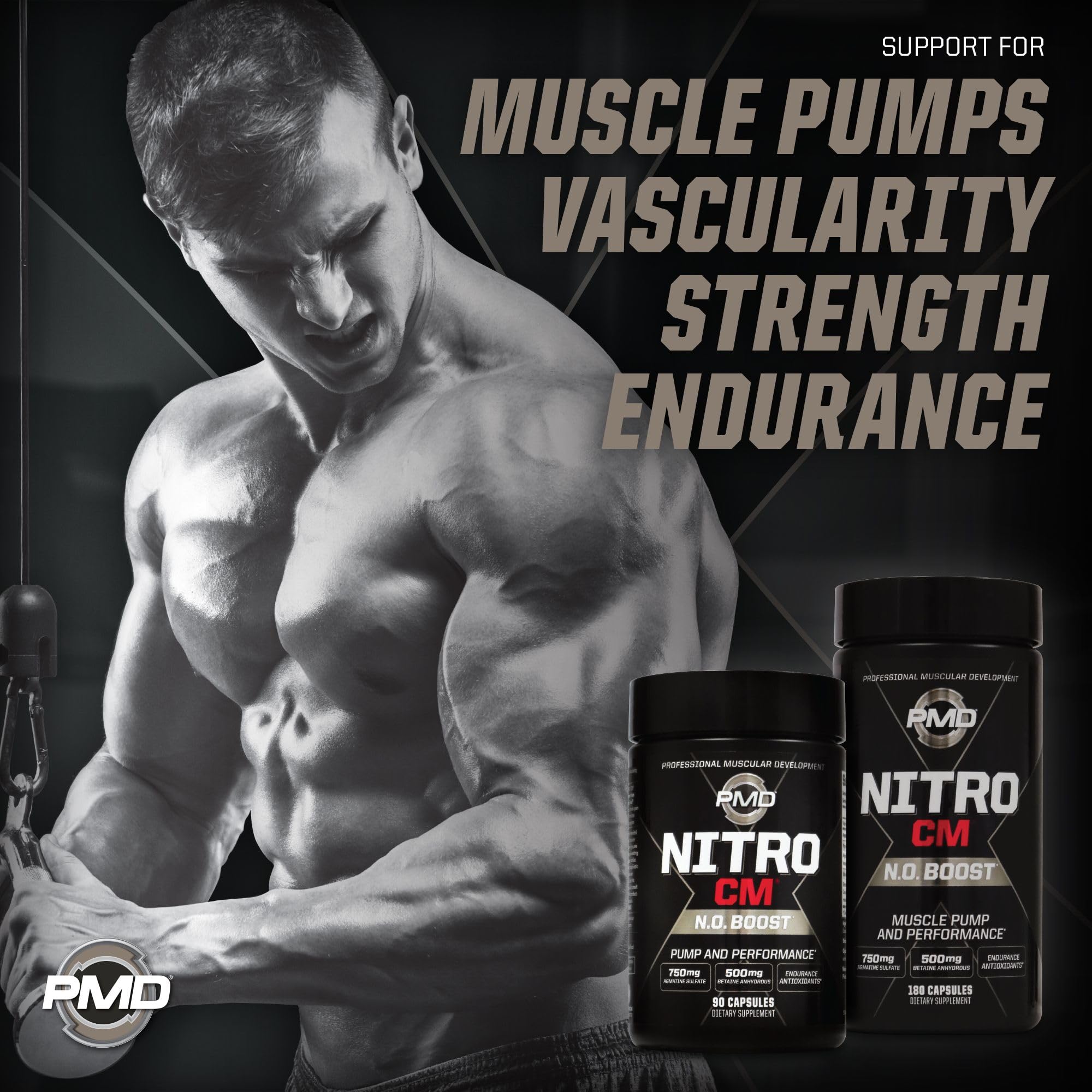 PMD Nitro CM etiqueta legible con ingredientes y beneficios claros