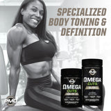 PMD Omega Cuts Elite comparación de tamaño del frasco, 180 softgels claro