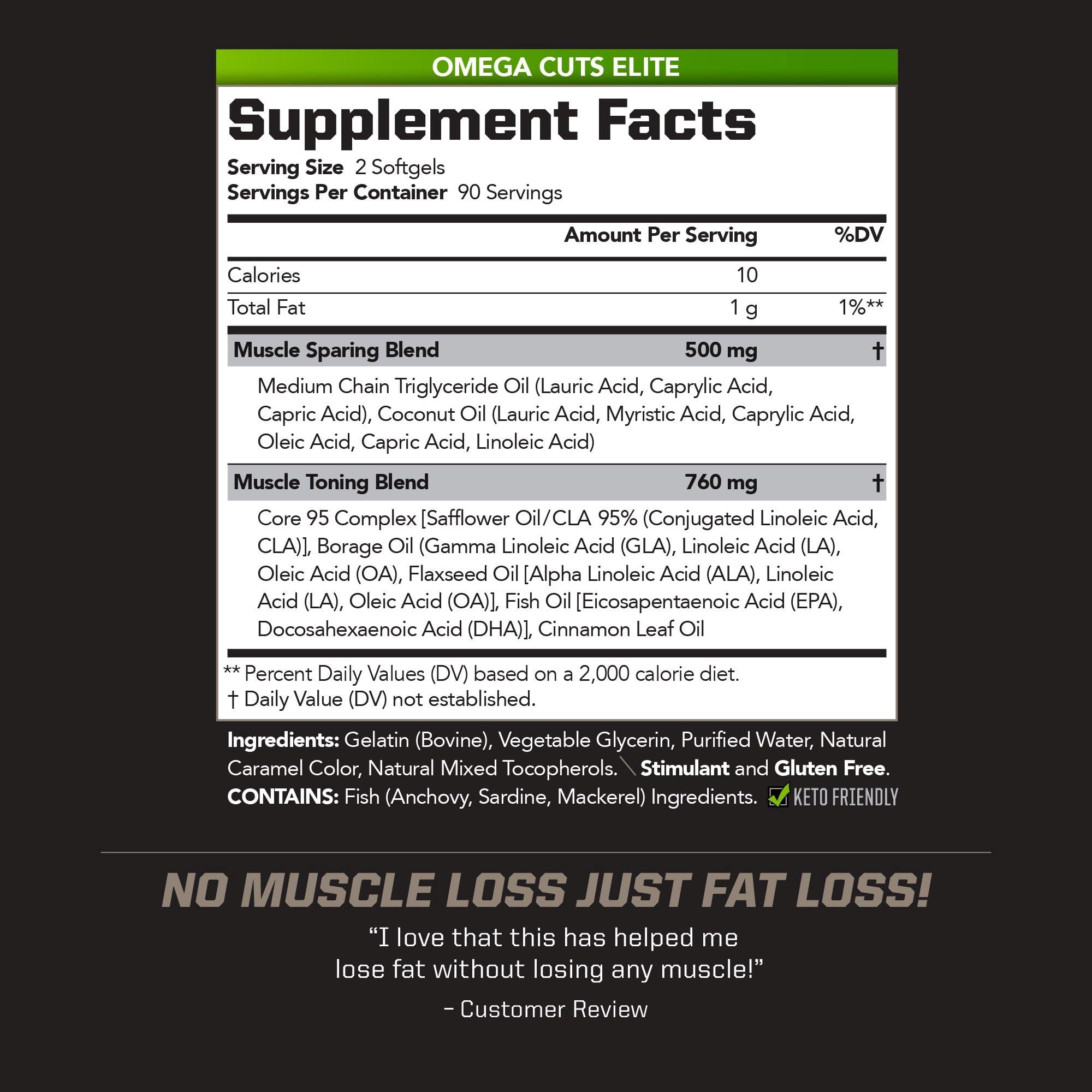 PMD Omega Cuts Elite frasco abierto mostrando softgels y conveniencia