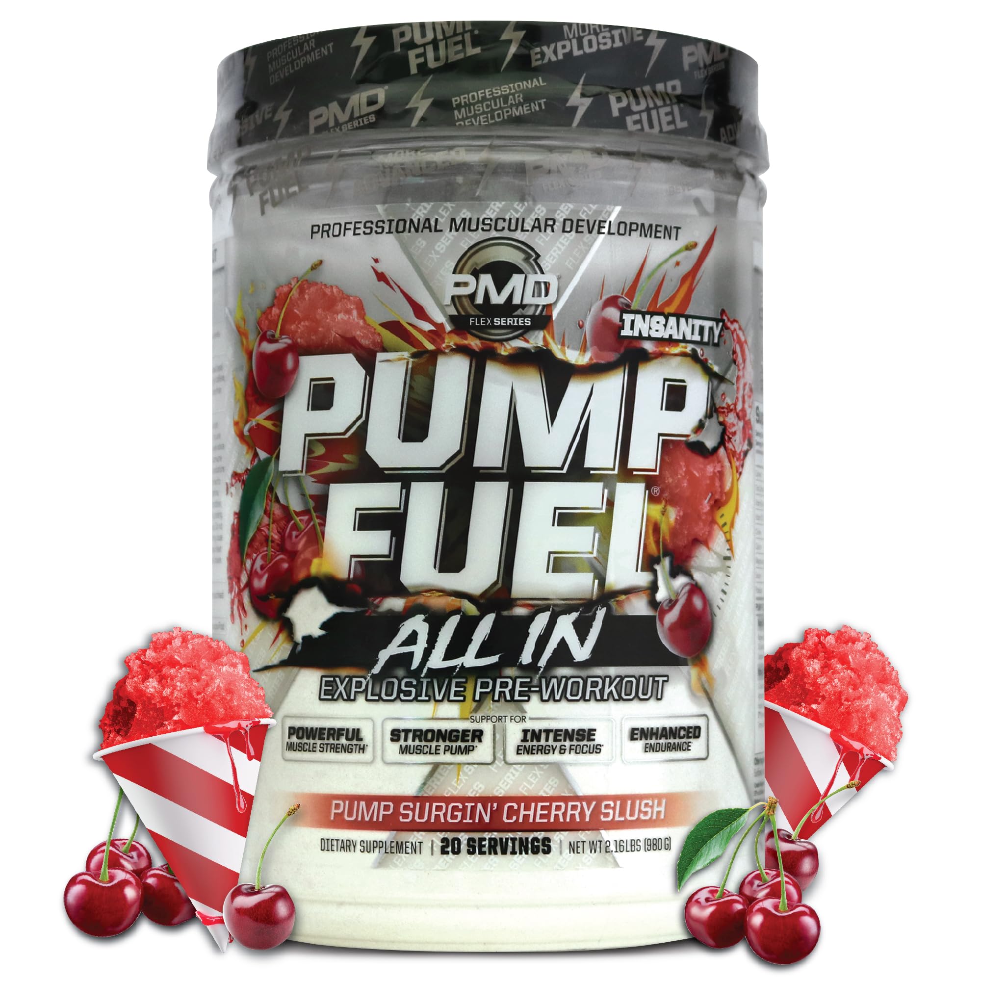 PMD envase frontal Pump Fuel mostrando marca y sabor Cherry Slush