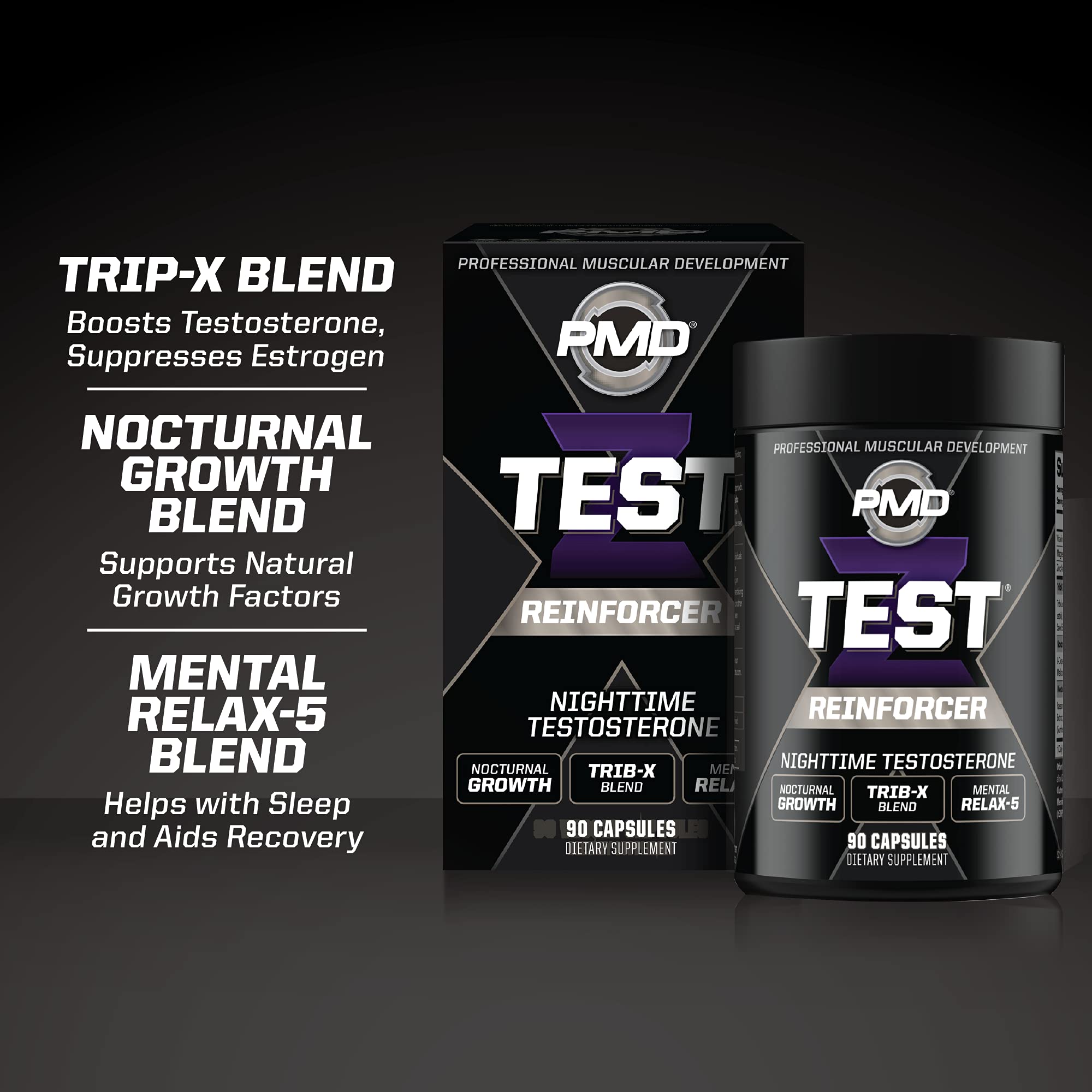 PMD Z-Test etiqueta con ingredientes para apoyar sueño y equilibrio hormonal