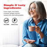 Pocas etiqueta ingredientes destacando jengibre y leche en polvo, transparencia del producto