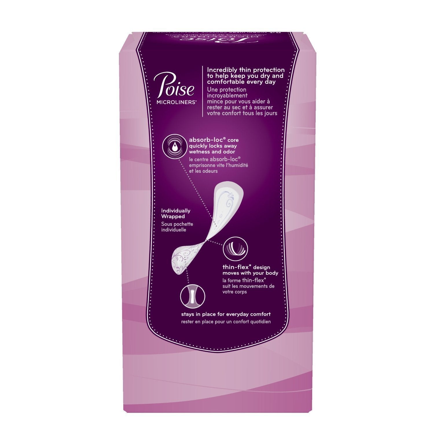 Poise microliners detalle del núcleo Absorb-Loc y capa Dry-Touch para sensación seca