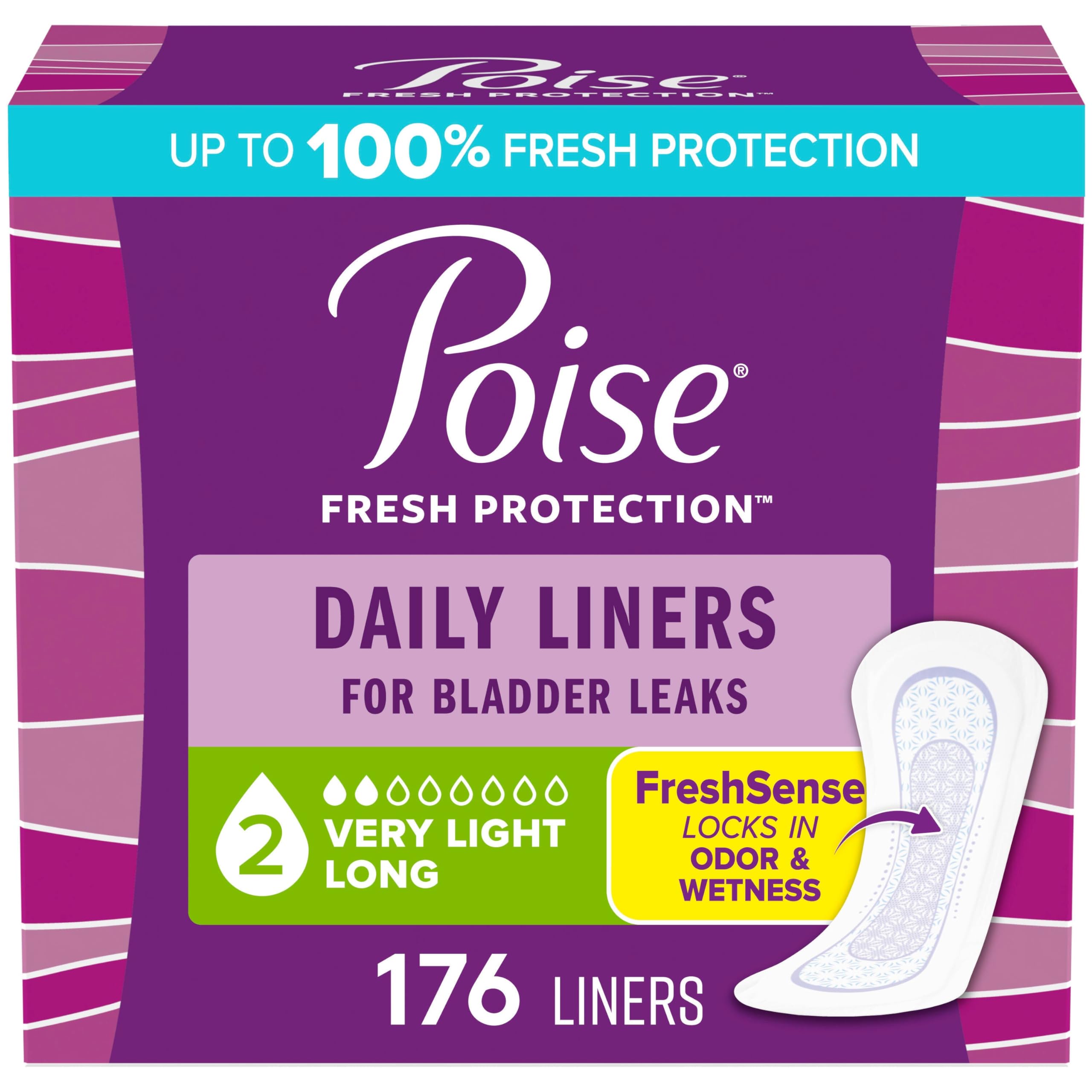 Poise embalaje frontal mostrando 176 unidades y claridad de producto
