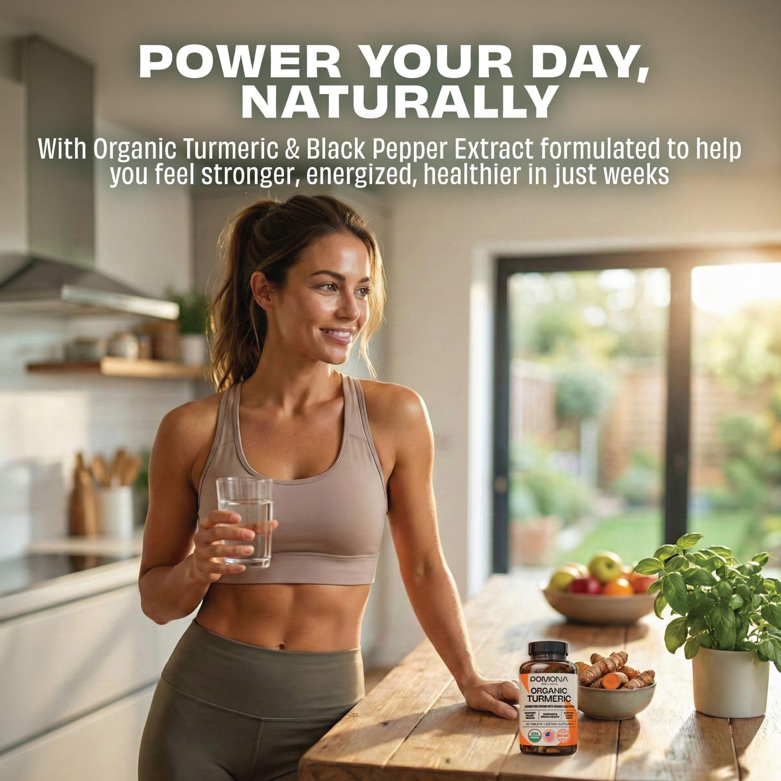 Pomona Wellness etiqueta con sellos USDA Organic y Non-GMO visibles