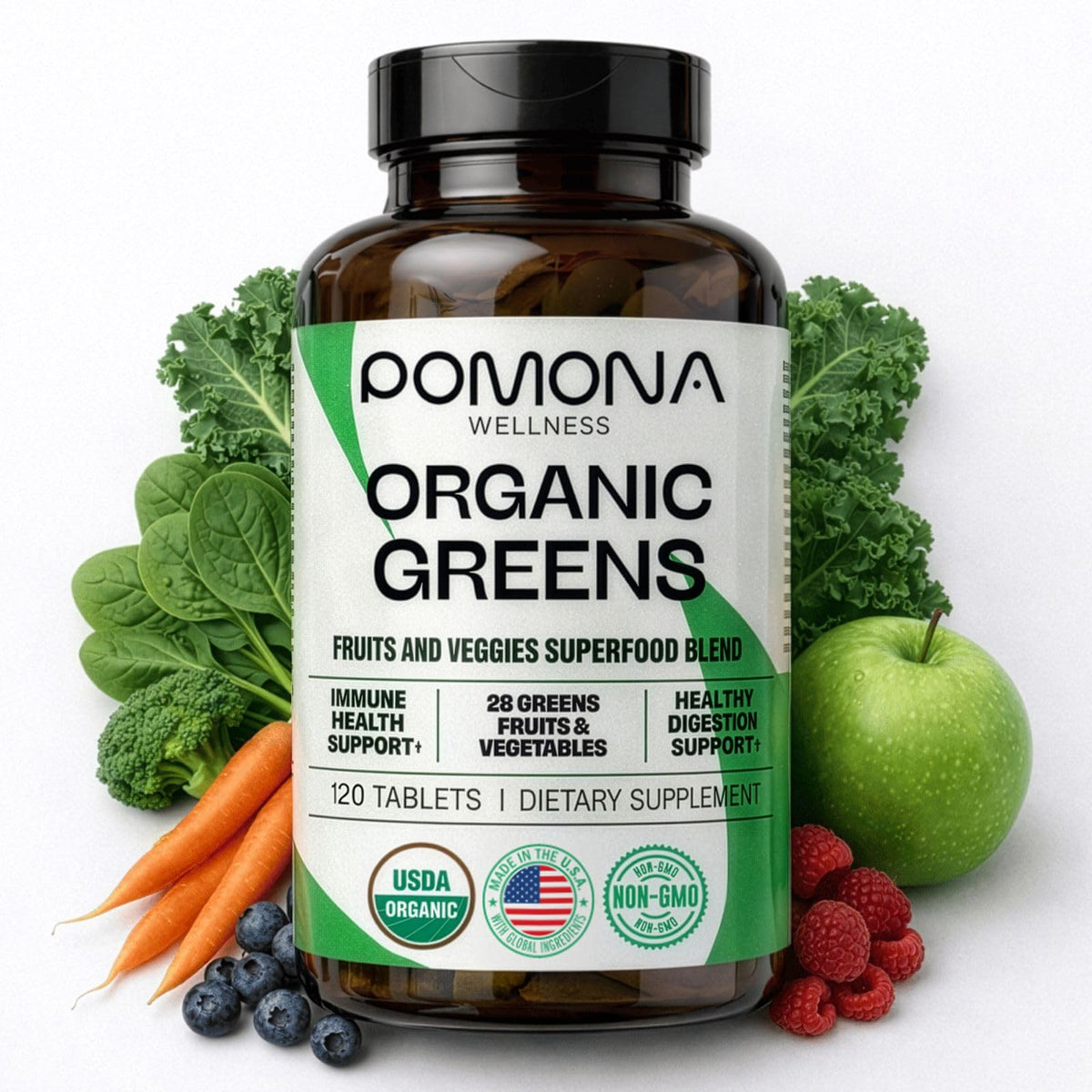 Pomona Wellness envase frontal mostrando etiqueta y beneficios visibles