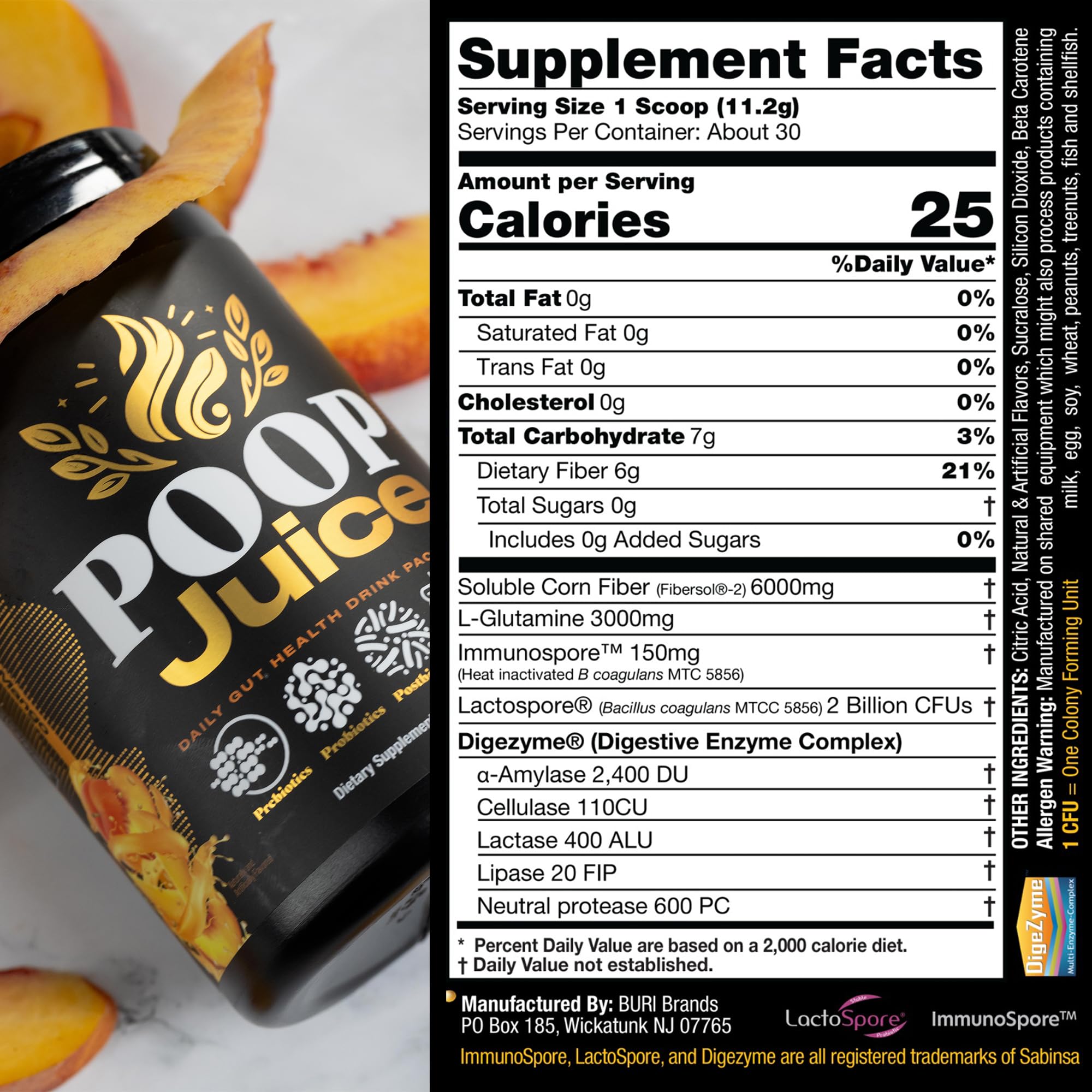 Poop Juice comparación de tamaño del envase para referencia