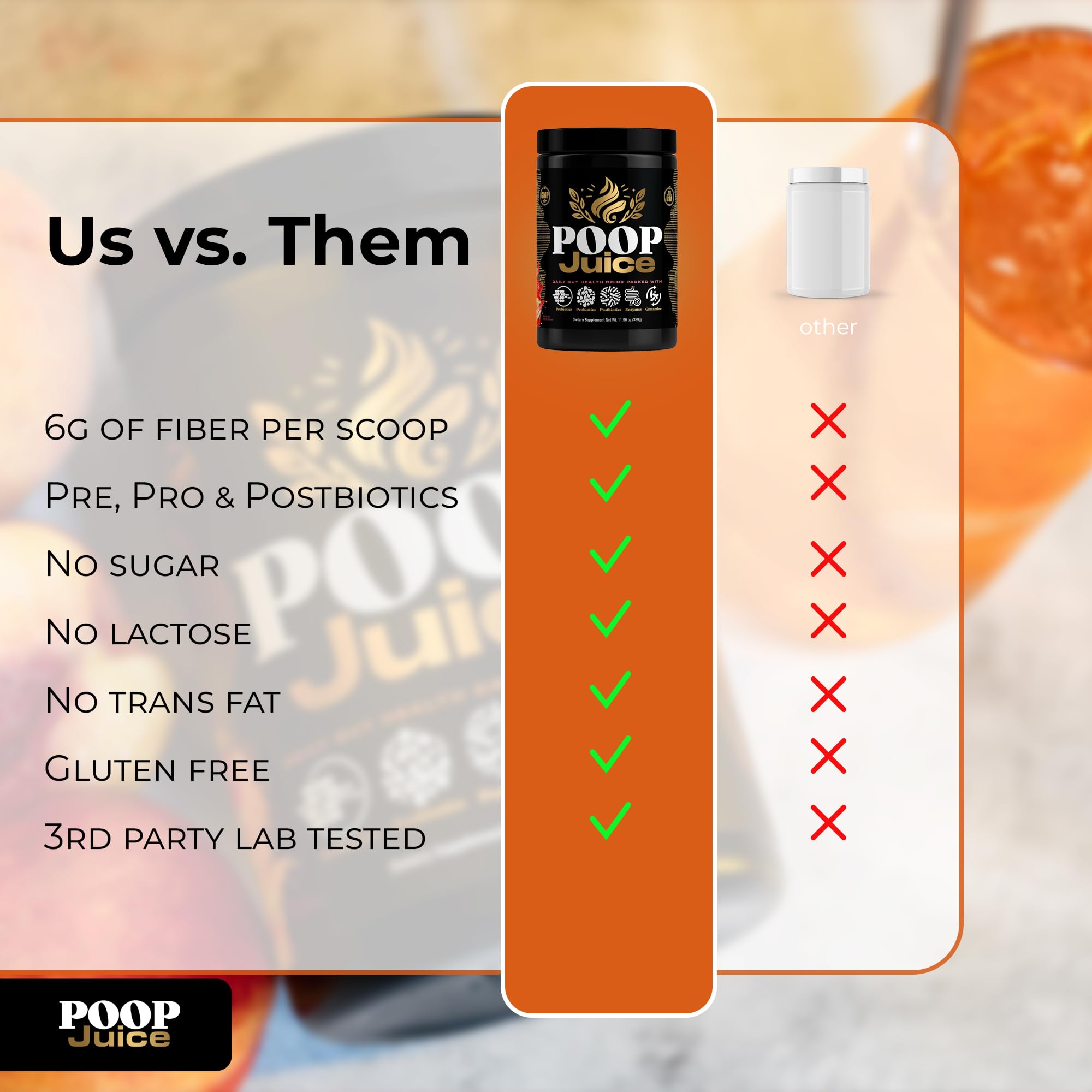 Comparación de tamaño con cucharita para visualizar porción de Poop Juice