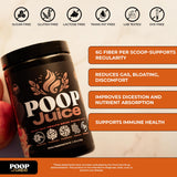 Poop Juice etiqueta con ingredientes clave y pruebas de laboratorio