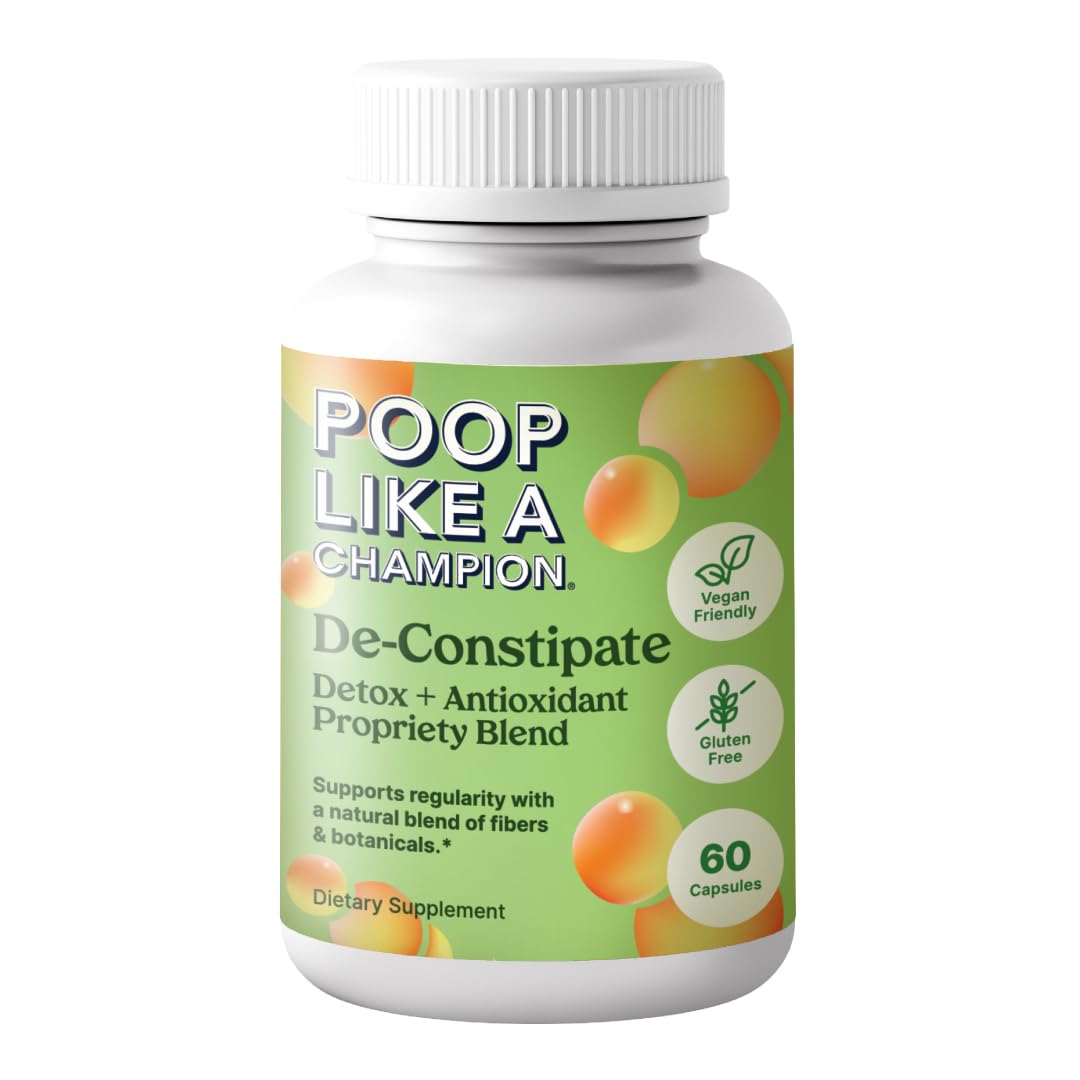 Poop Like a Champion empaque frontal mostrando la marca y beneficios visibles