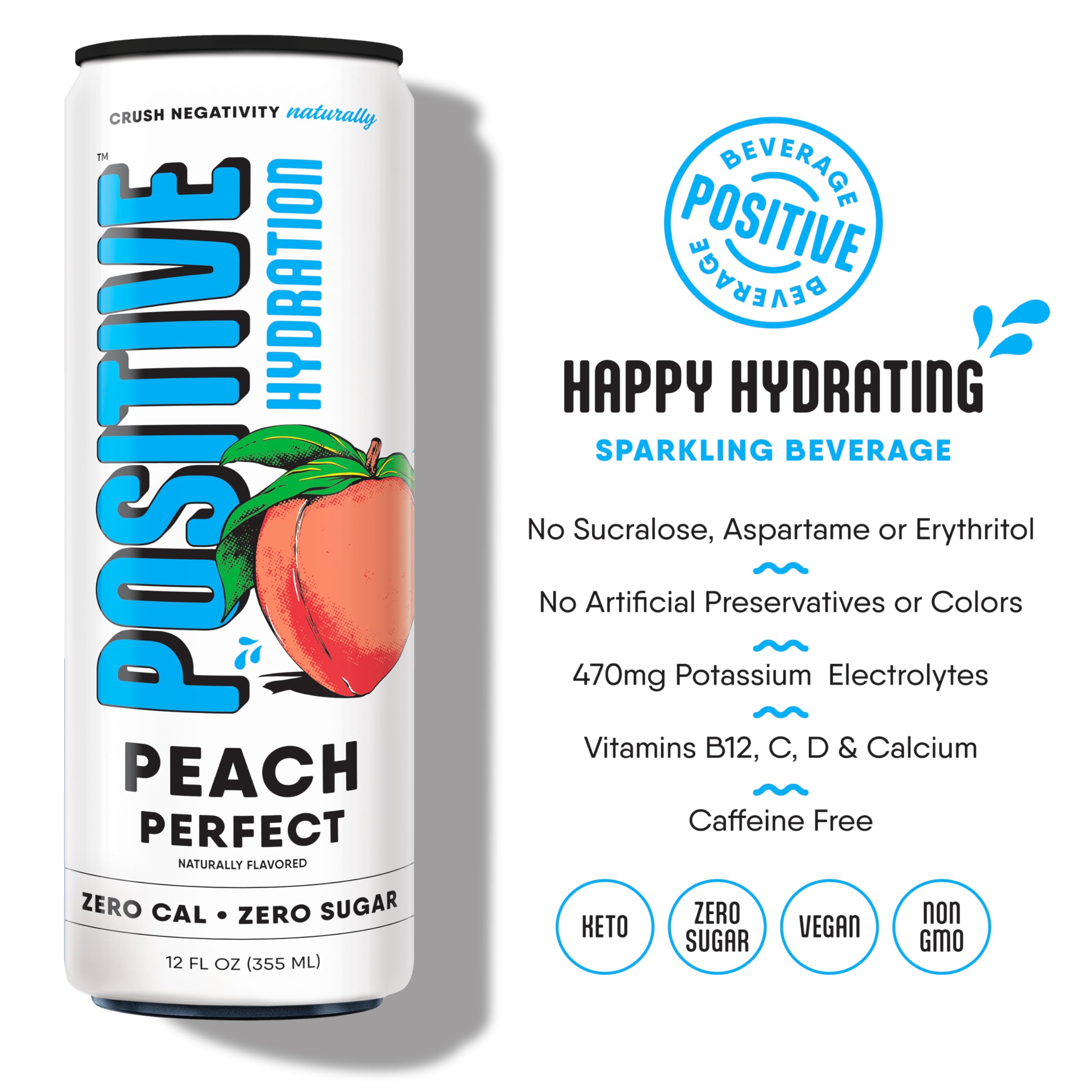Positive Beverage lata junto a mano para comparar el tamaño portátil