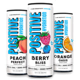 Positive Beverage frontal del pack variado mostrando latas y etiquetas claramente