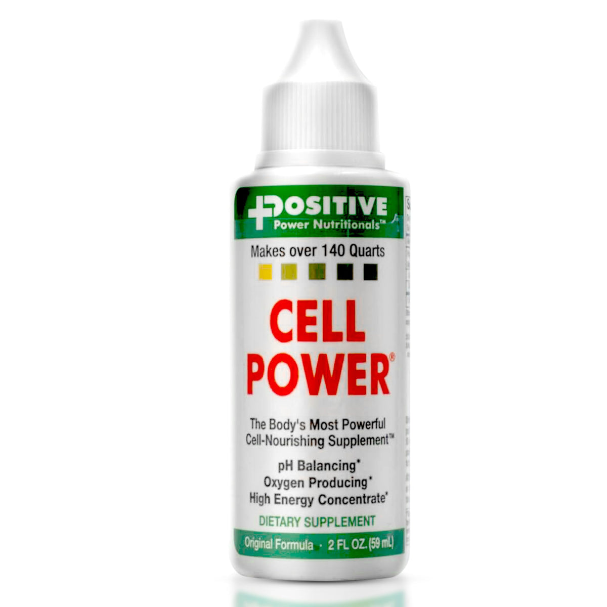 Positive Power envase frontal de Cell Power® 2oz mostrando tamaño compacto y práctico