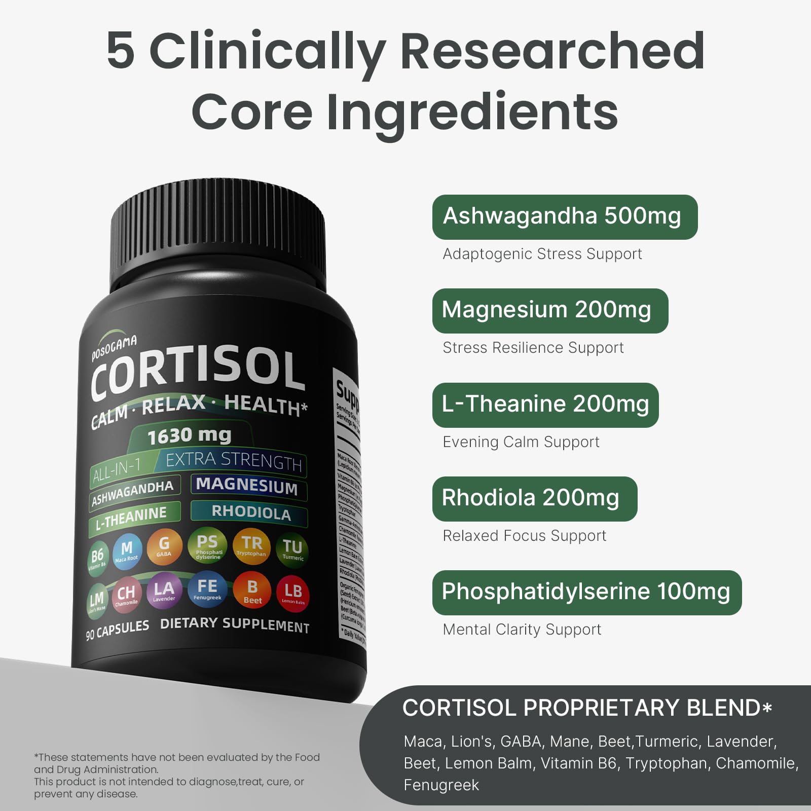 POSOCAMA magnesio, rhodiola y l-theanine juntos indicando apoyo al enfoque