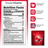 Primer plano de etiqueta PowderVitamin con lista de electrolitos y fórmula limpia