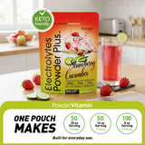 PowderVitamin bolsa junto a regla para comparar tamaño y rendimiento