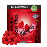 PowderVitamin frente del empaque en sabor hibisco mostrando 50 servicios y beneficios