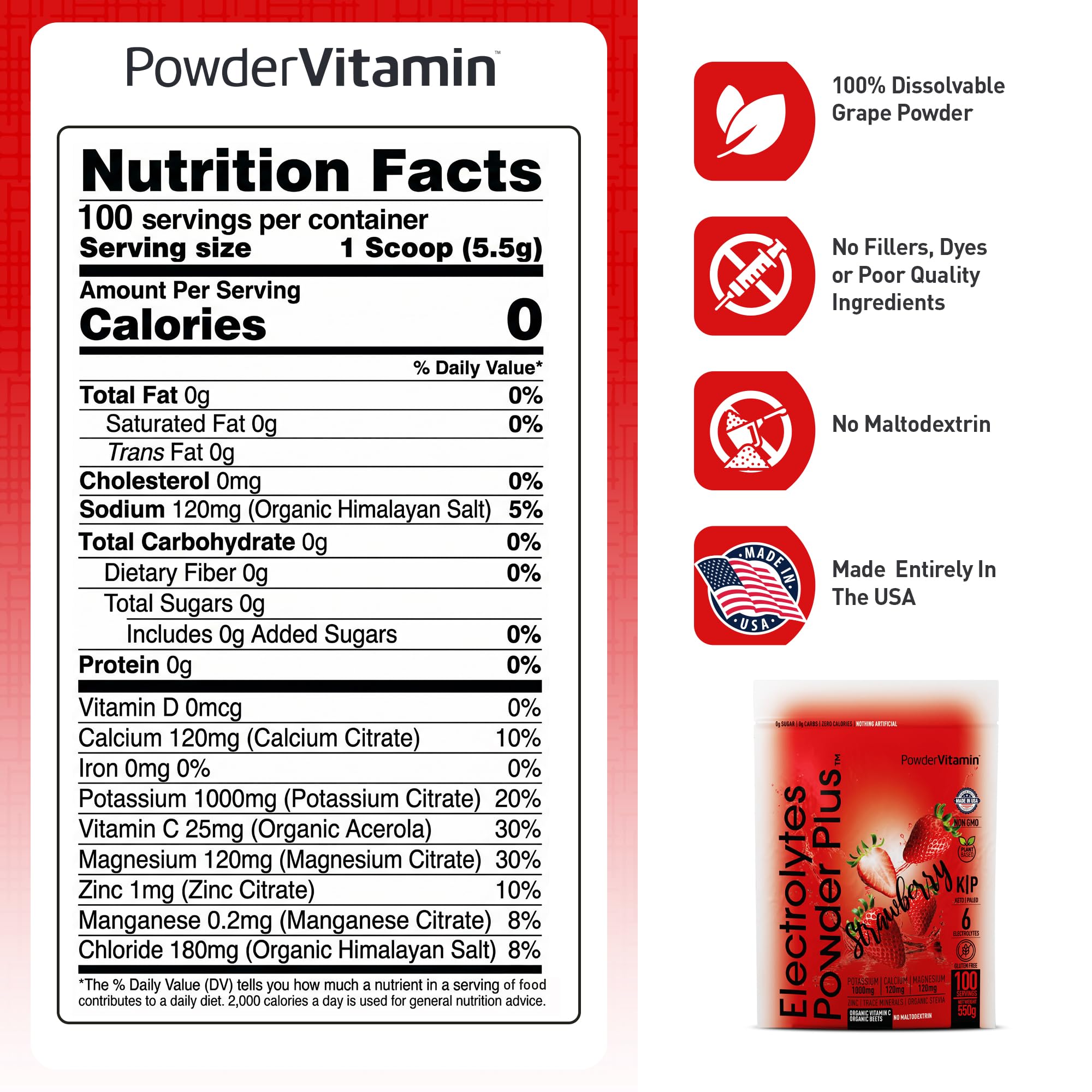PowderVitamin frasco junto a una regla para comparar tamaño