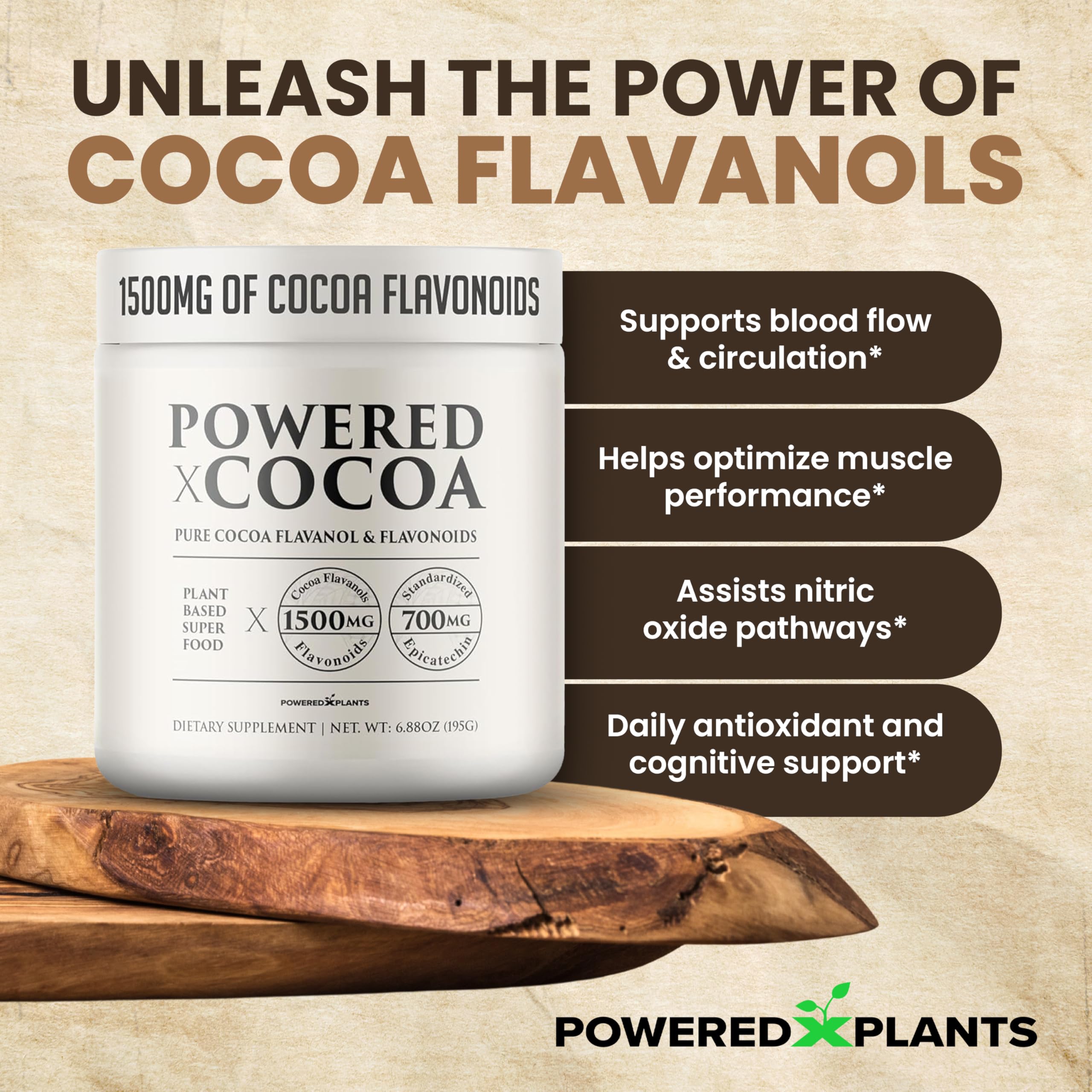 POWERED X PLANTS cucharada medidora con polvo, útil para control de dosis diaria