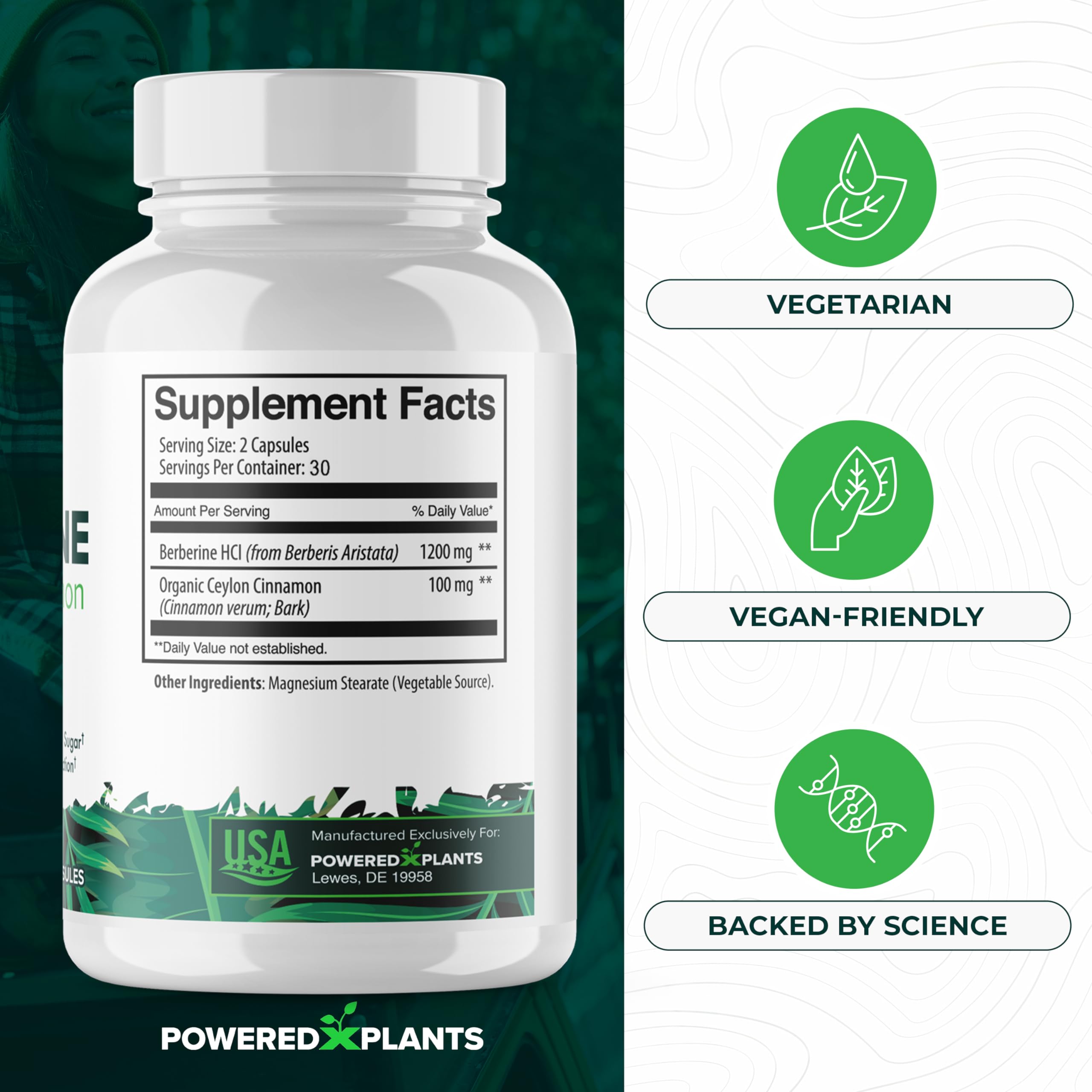 POWERED X PLANTS etiqueta nutricional enfocada en ingredientes y dosis claras