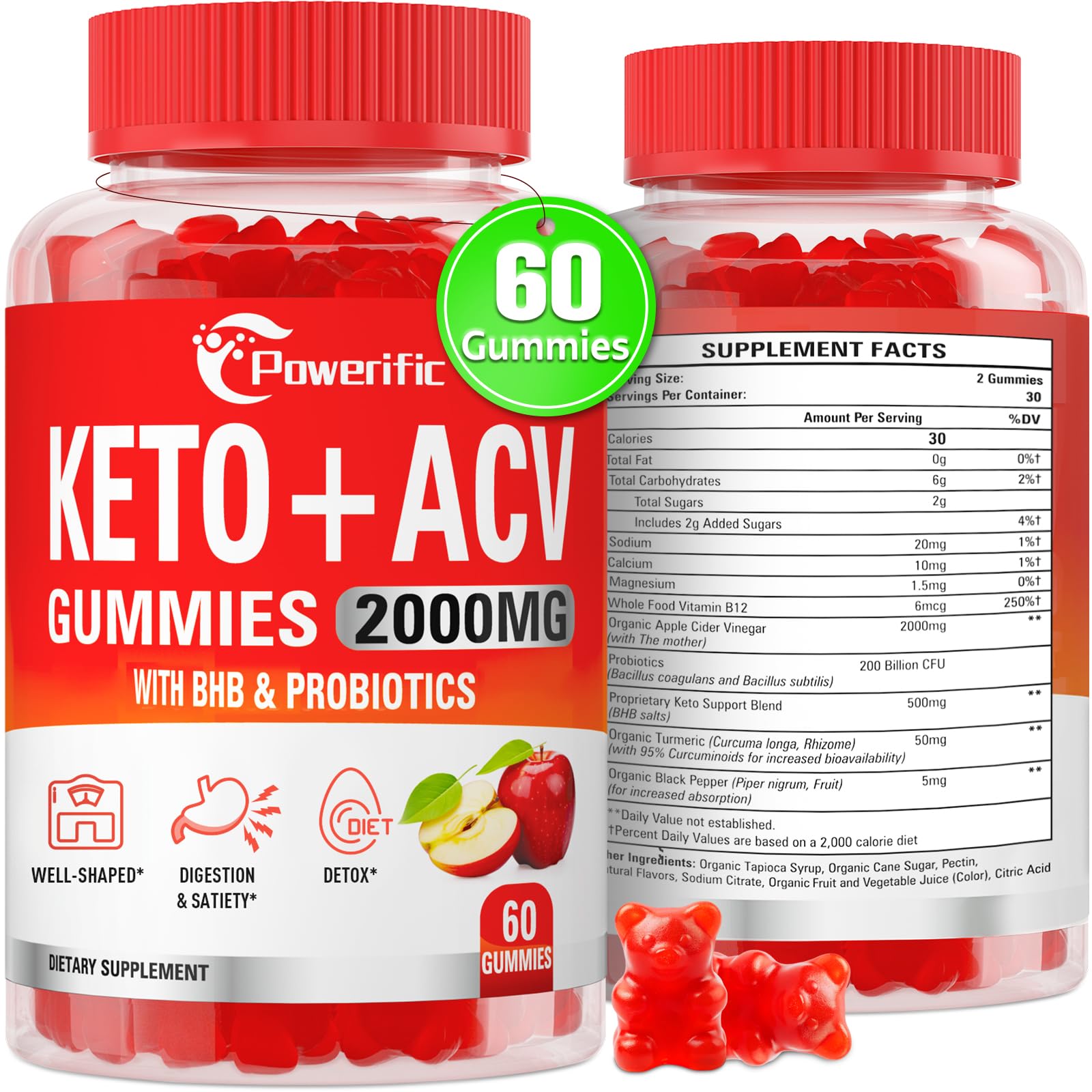 Powerific frente del empaque mostrando 60 unidades y beneficios clave