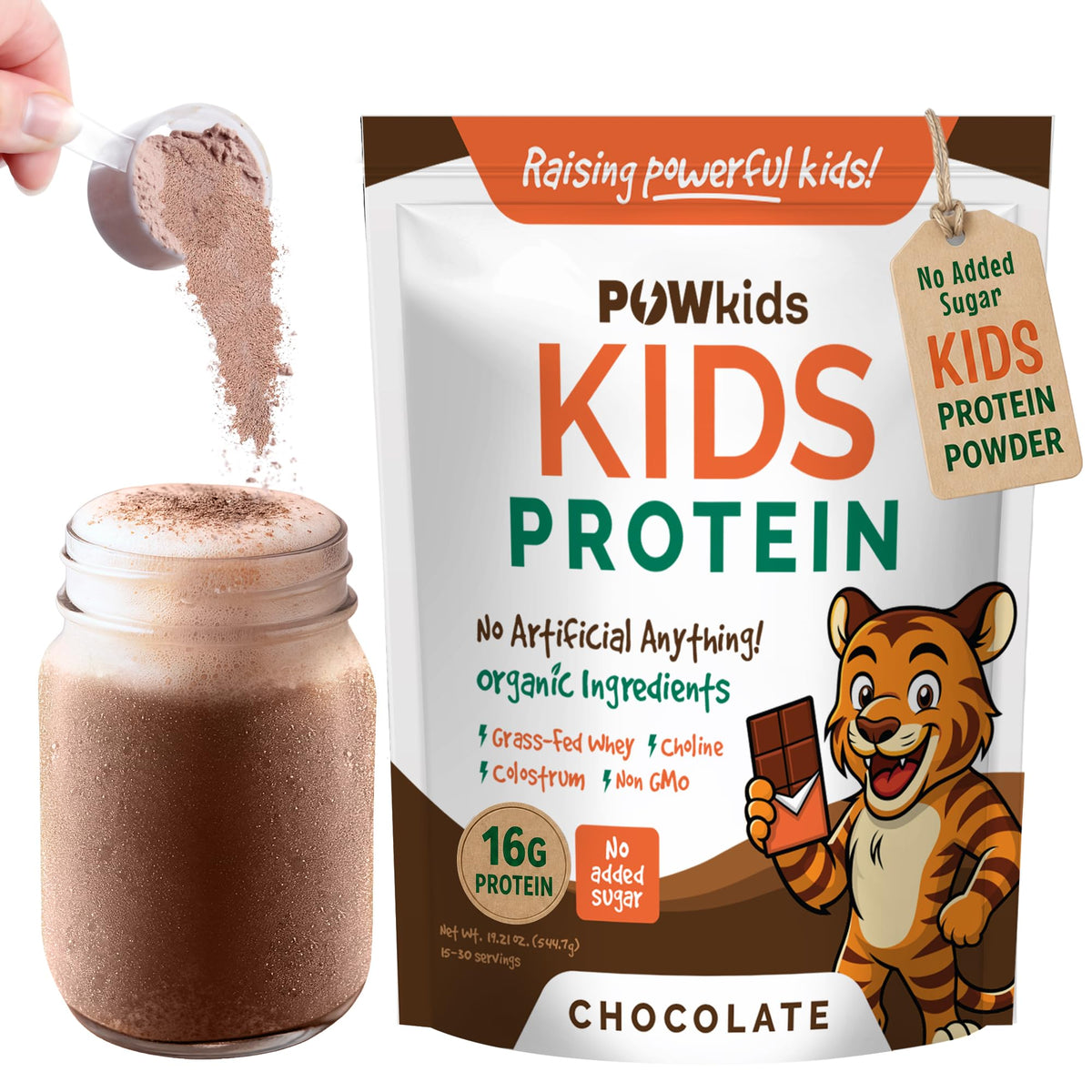 POWkids frente del envase chocolate mostrando diseño y beneficios
