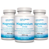 P Puregen Labs frasco delantero mostrando magnesio 400 mg y ventaja de suministro