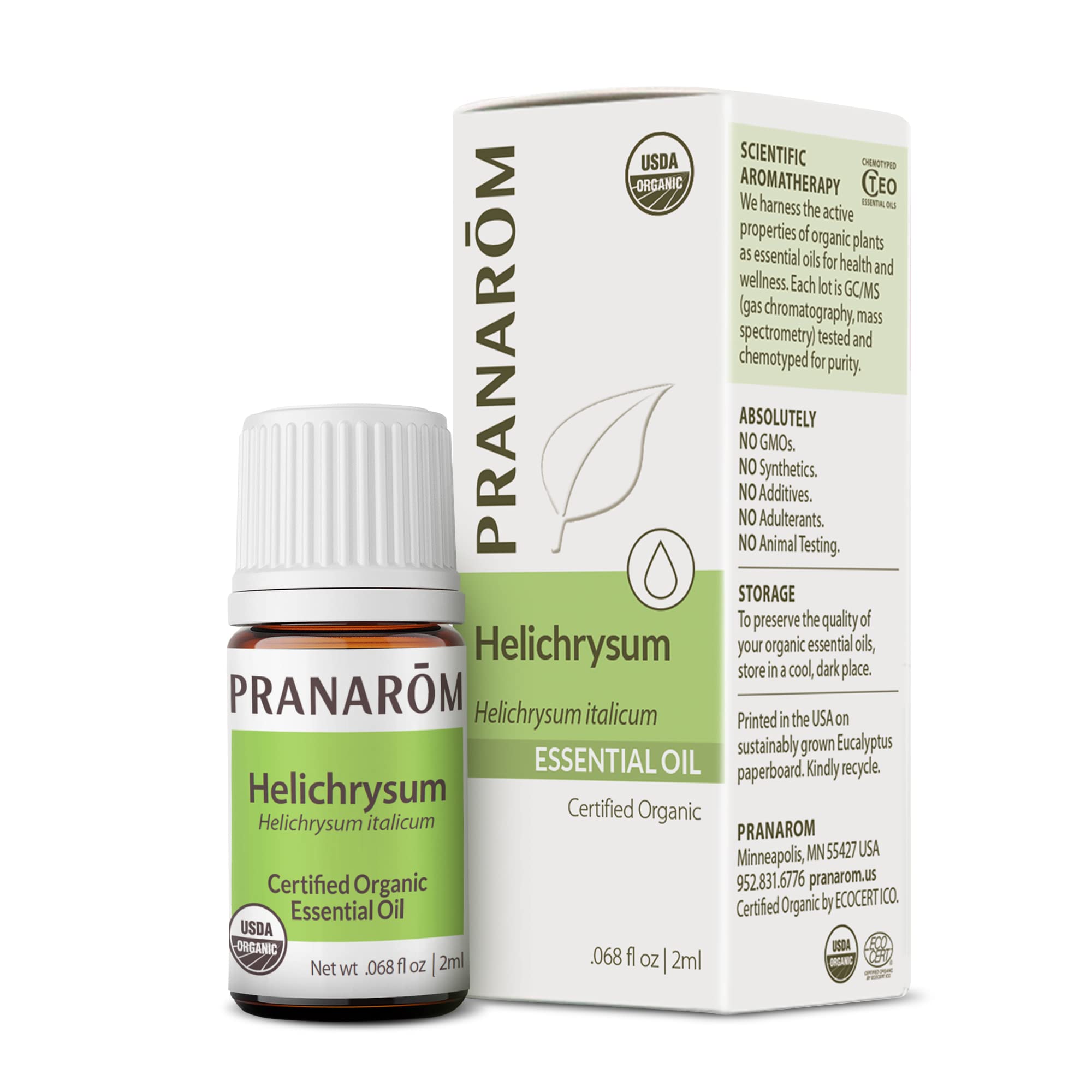 Botella Pranarom Helichrysum frontal mostrando envase y marca, ideal para formulaciones