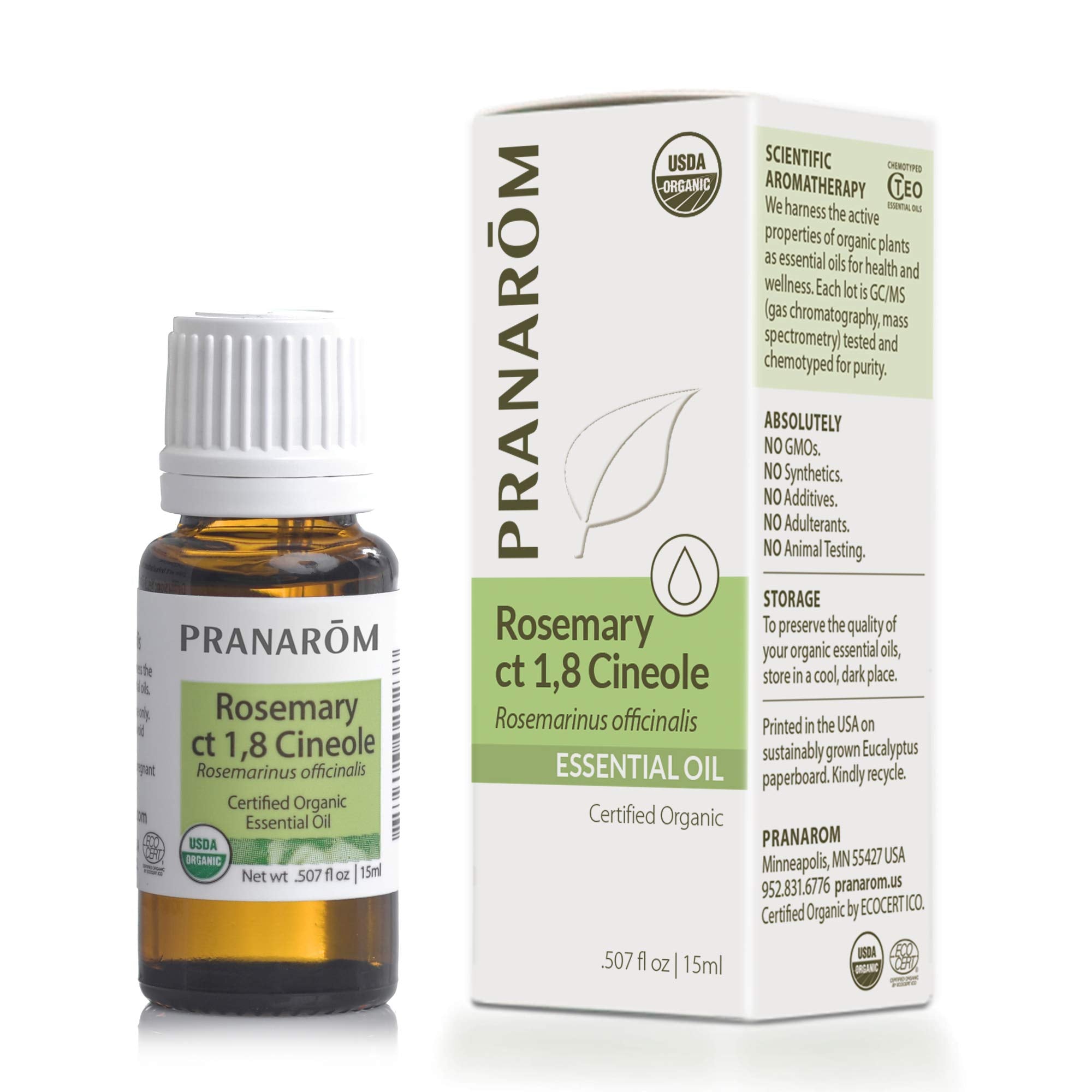 Pranarom romero cineol envase frontal mostrando pureza y certificado