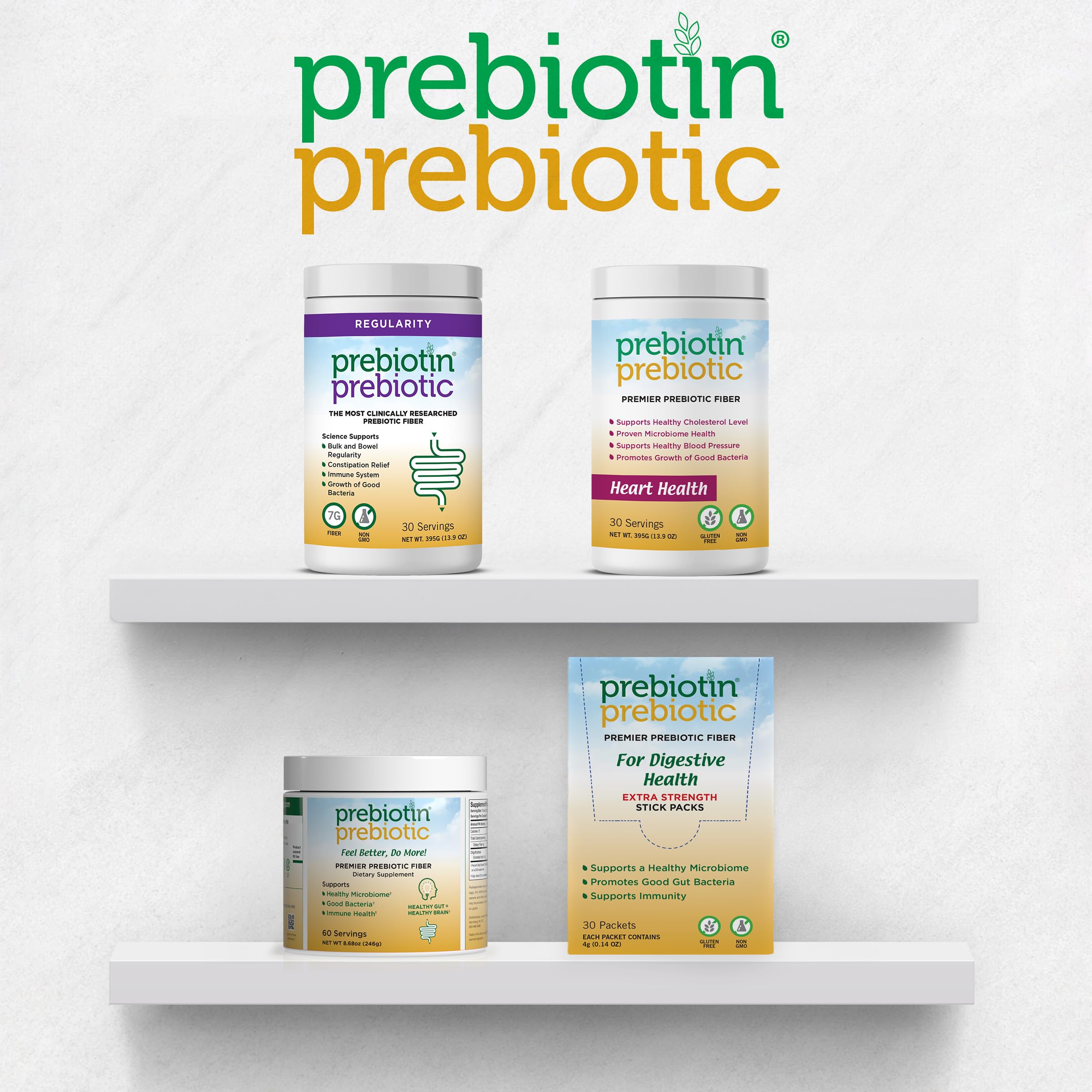 Prebiotin comparación de tamaño y contenido para referencia de cantidad