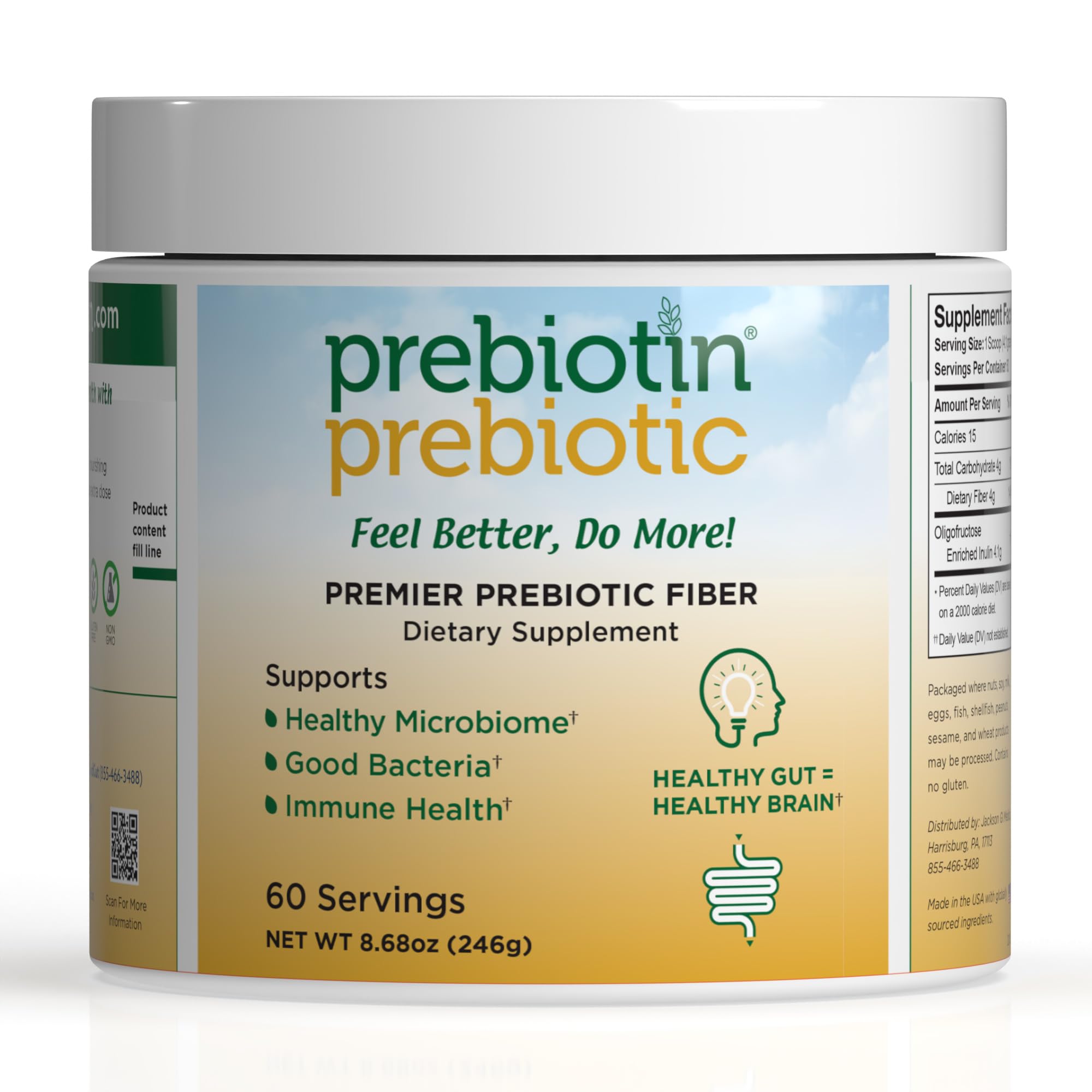 Prebiotin frente del envase mostrando la marca y beneficios visibles
