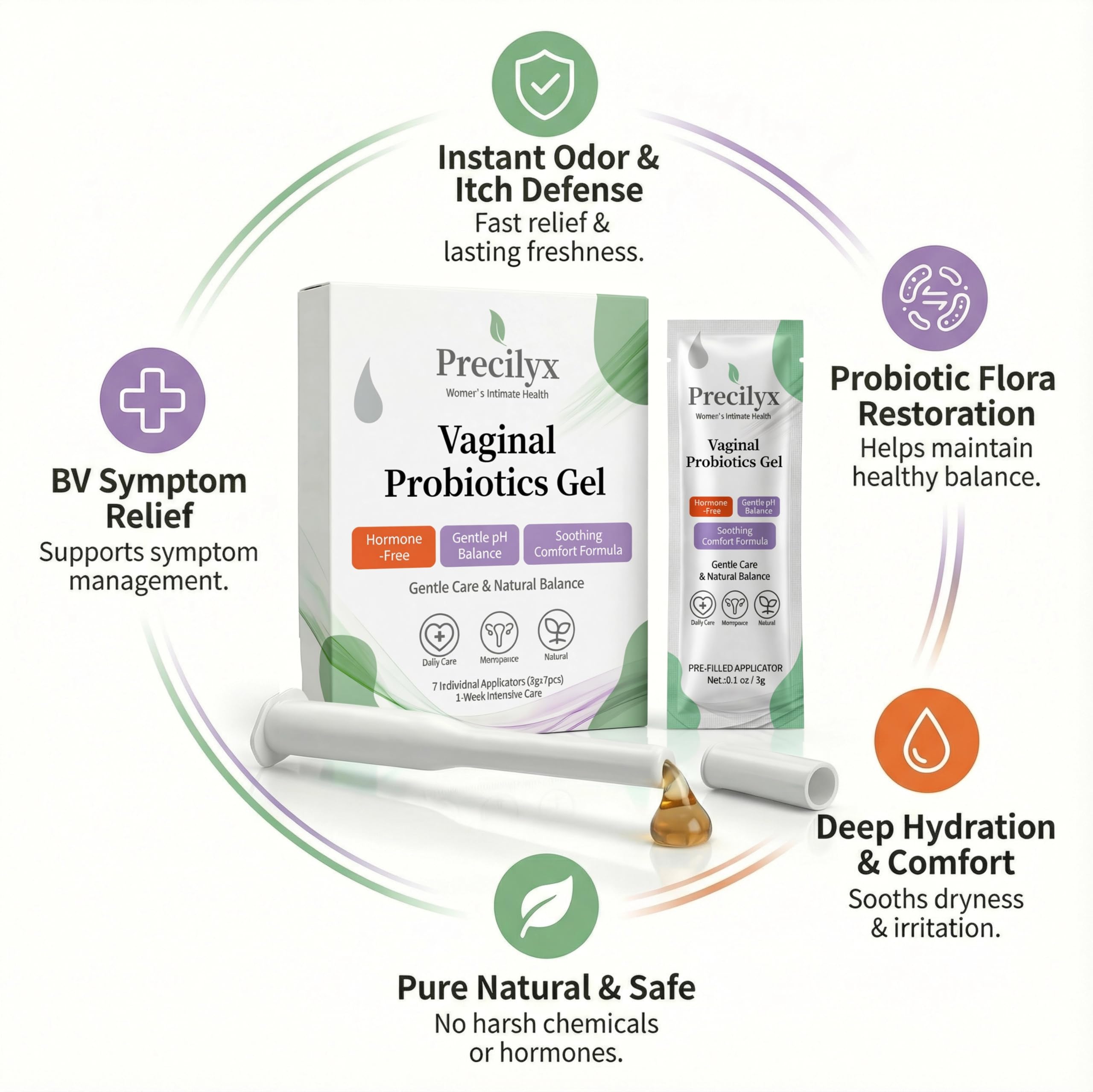 Envase abierto con lista de ingredientes activos Precilyx visible