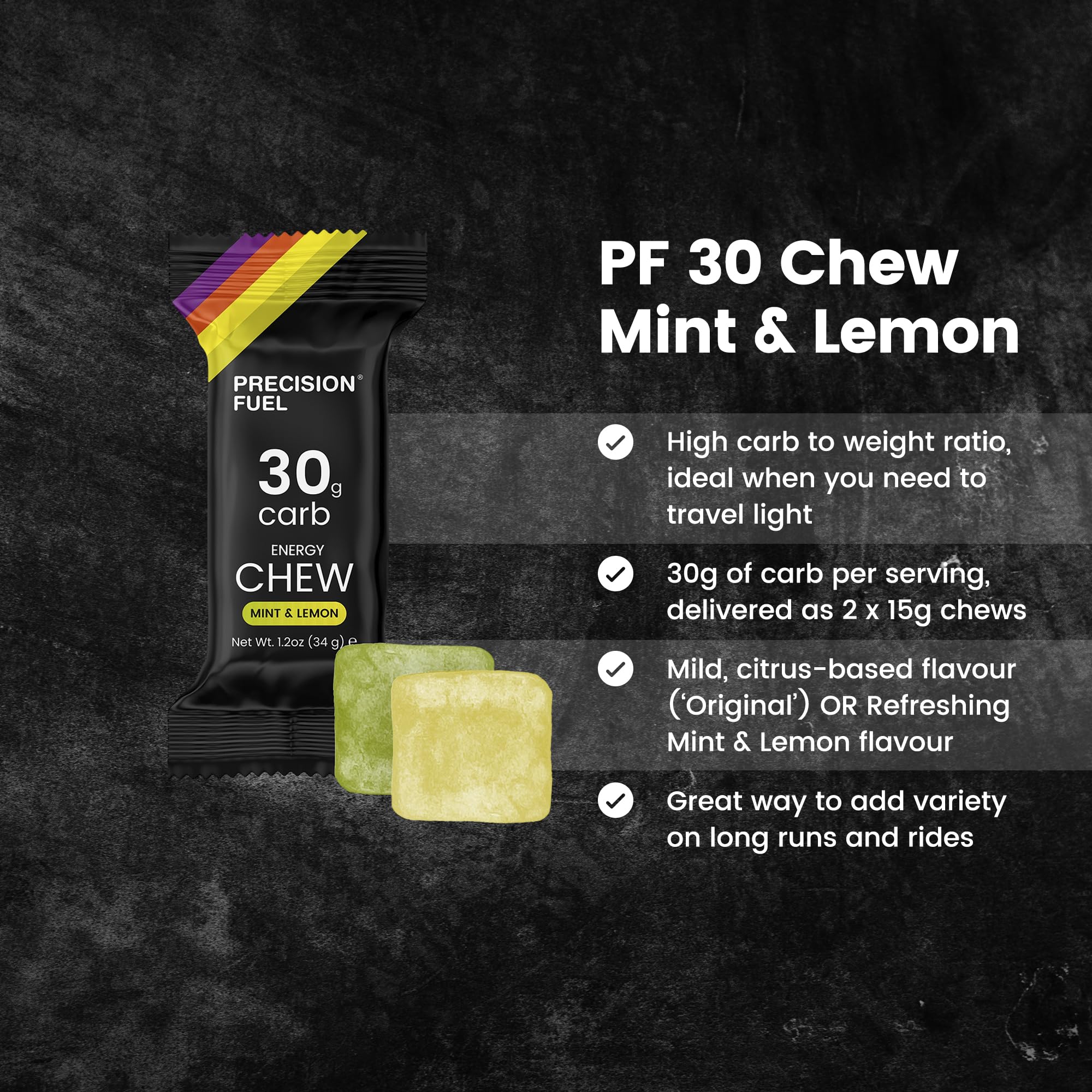 Close-up de textura de PF30 Chew Precision Hydration enfatizando fácil masticación