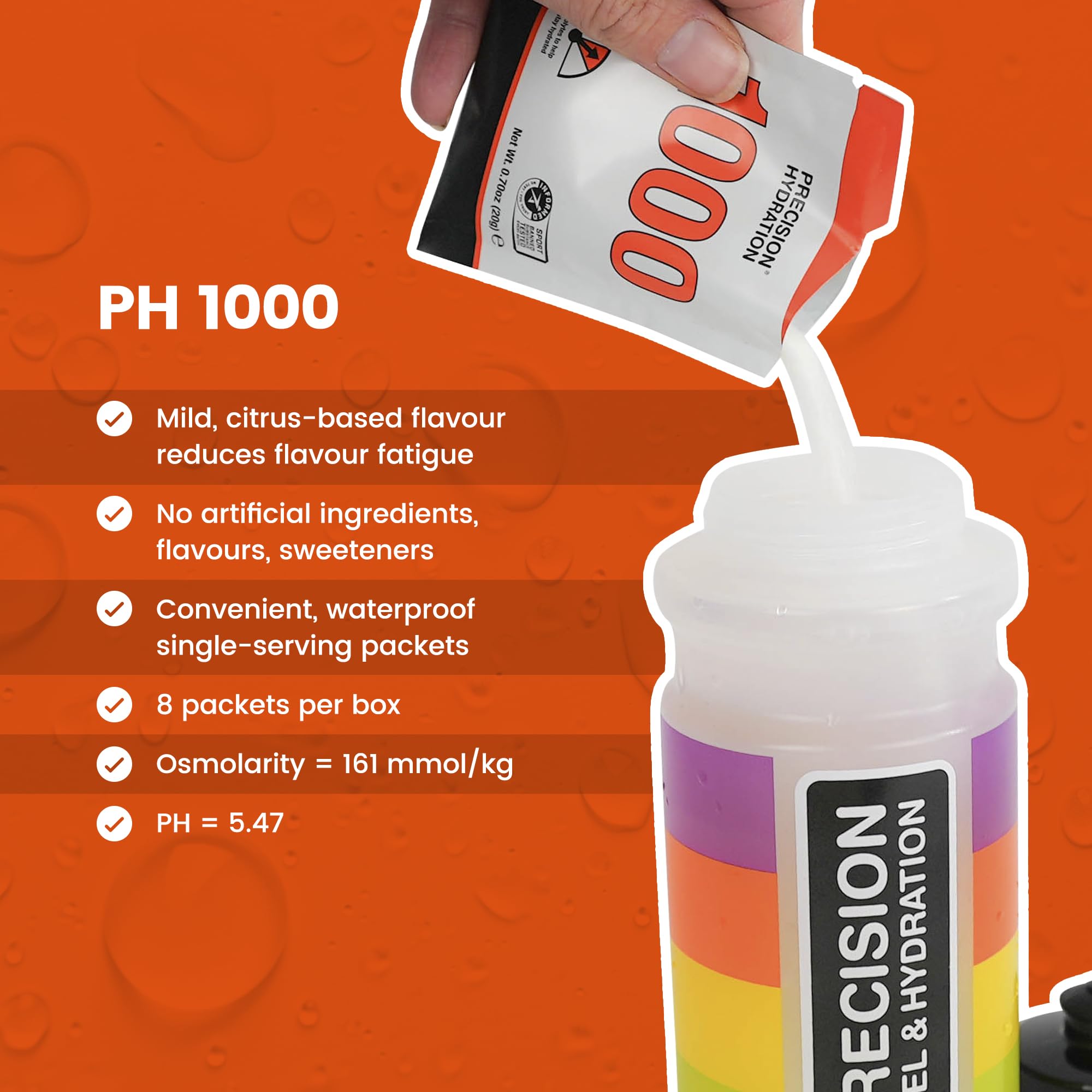 Precision Hydration bebida ya disuelta en vaso, aspecto claro y fácil absorción